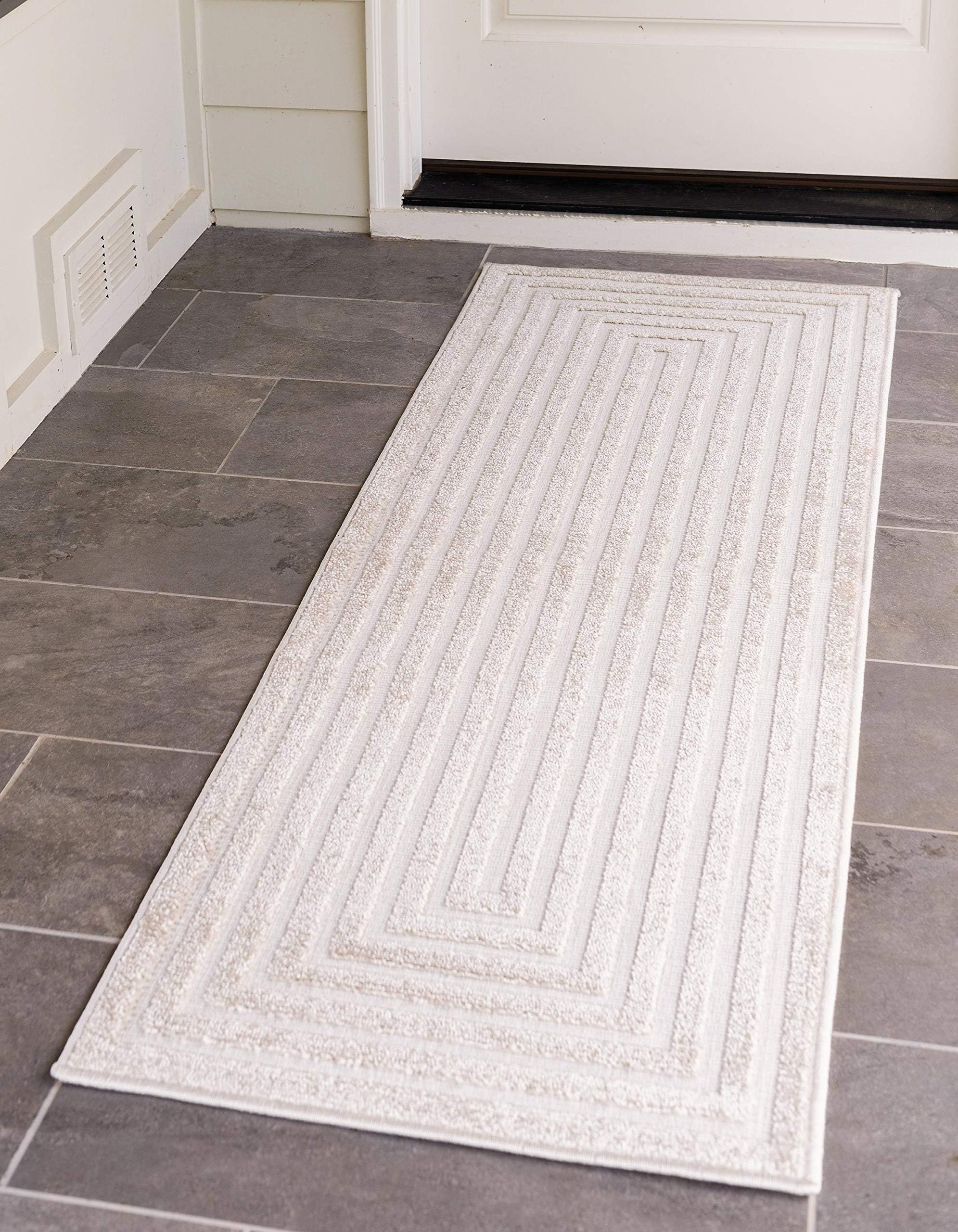 Unique Loom Sabrina Soto Outdoor Collection Geometric Carved Contemporary Beige Runner Rug (2' 0 x 8' 0)