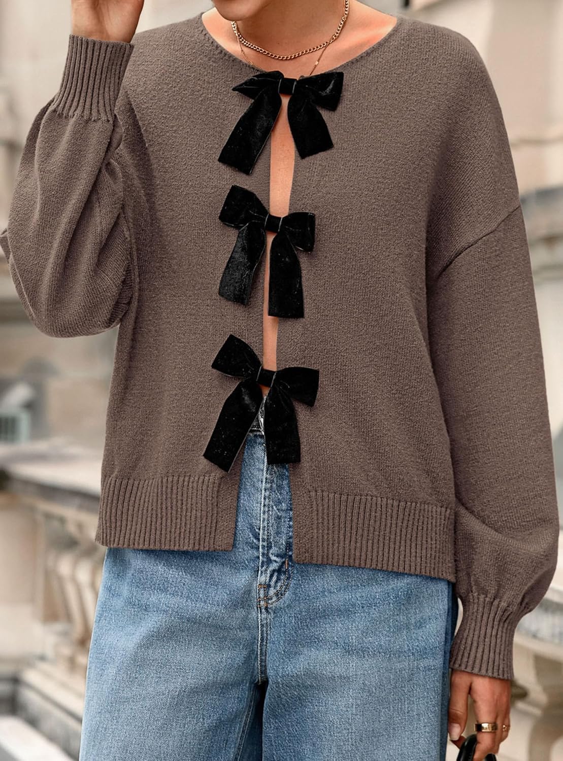 PRETTYGARDEN Cardigan Sweaters for Women Fall Fashion 2026 Bow Tie Front Long Sleeve Knit Sweater Tops Cute Winter Clothes - Image 6