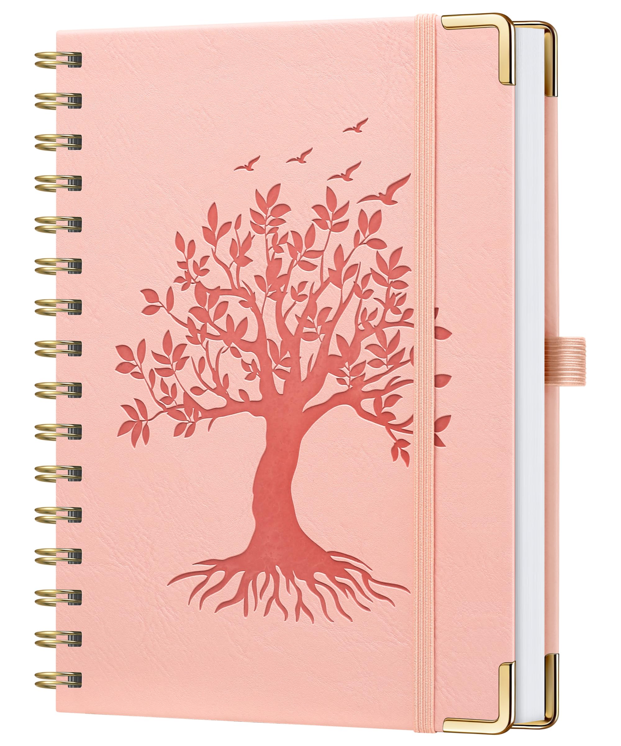 ZXHQ A5 Spiral Notebook with Embossed Tree of Life Cover, Twin Wire Binding, 176 Pages, 120 GSM Thick Paper – Lays Flat Journal for Writing, Notes & Planning - Pink
