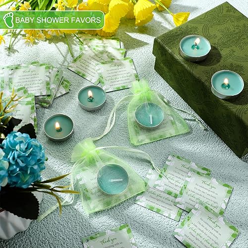 Miniatura 6 de 50 juegos de recuerdos de fiesta de baby shower, incluyendo 50 piezas de velas de té sin aroma para baby shower, bolsas de regalo y tarjetas para