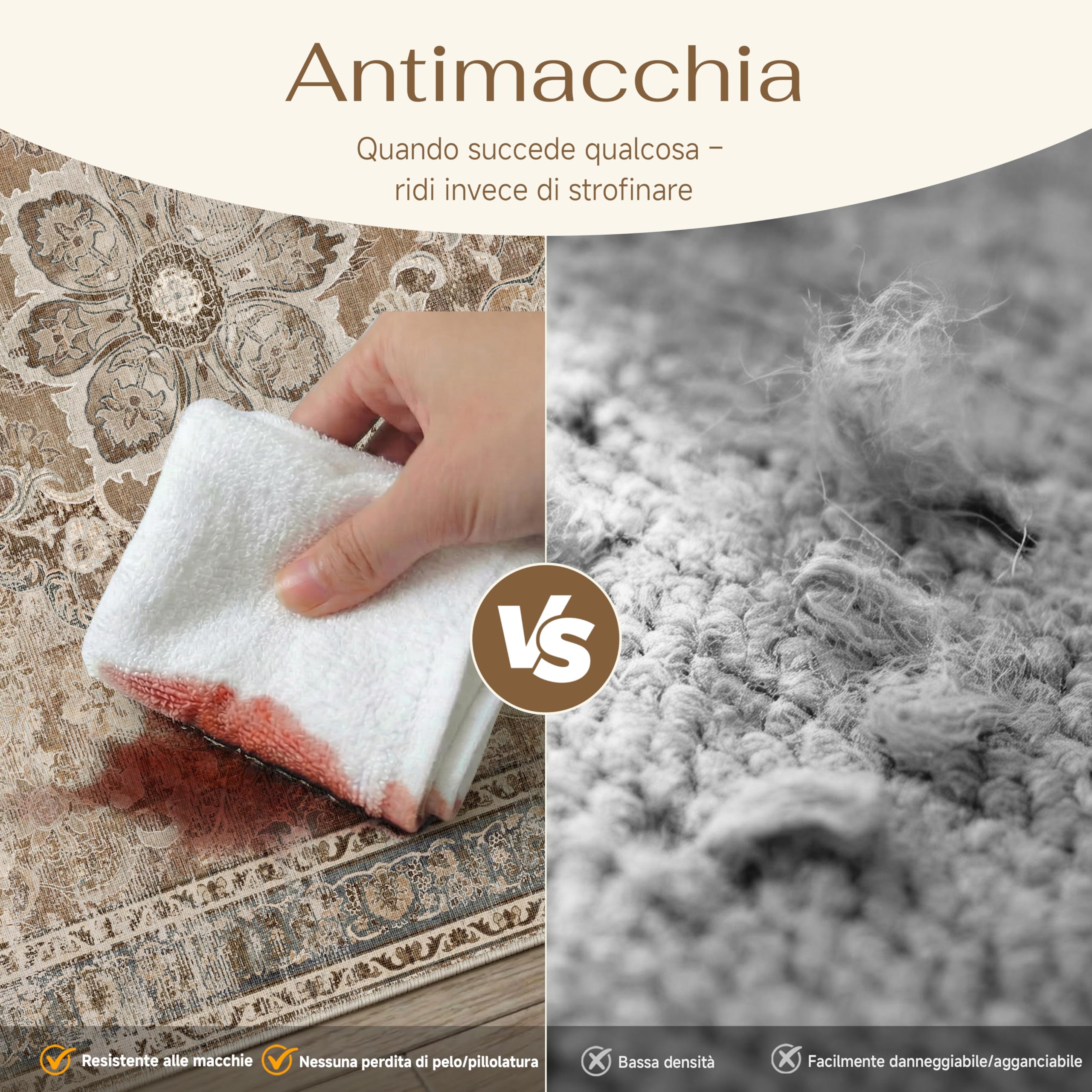 PureCozy Tappeto 120x170cm Antiscivolo Lavabile In Lavatrice Salotto Camera Da Pranzo Tappeti Pelo Corto Carpet,Marrone