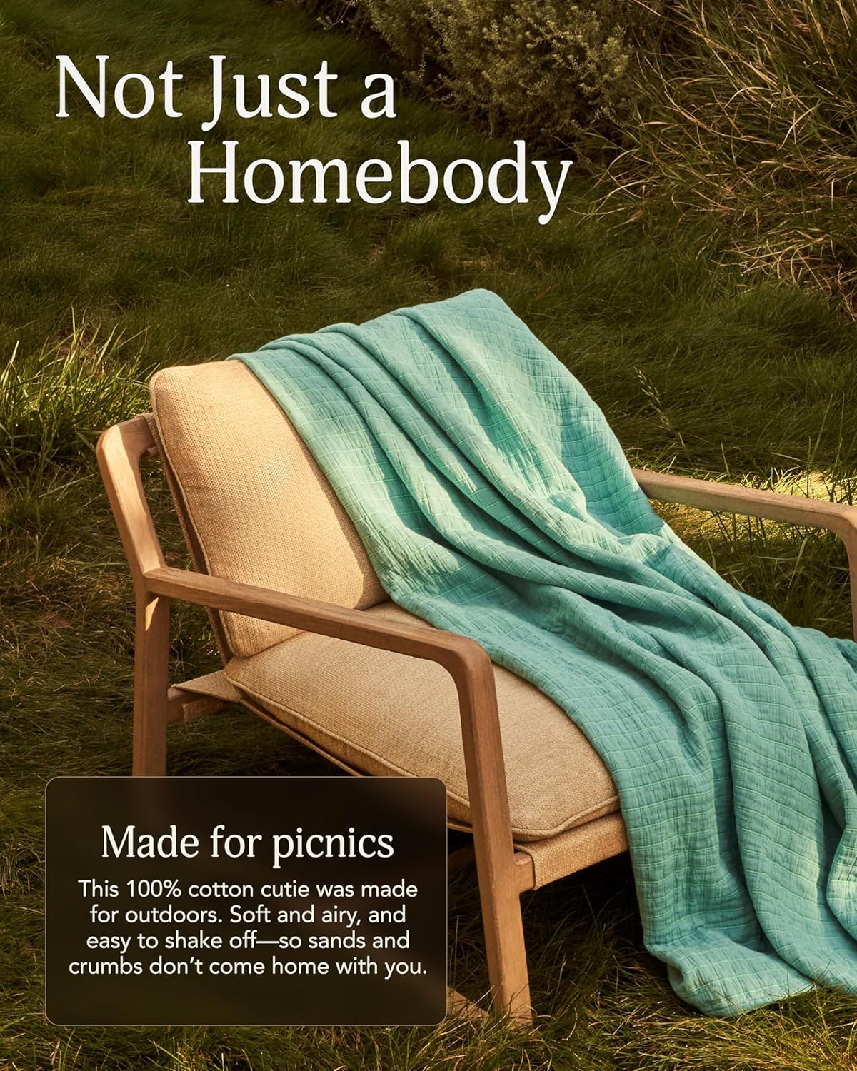 UnHide Summer Cotton Blanket -100% Cotton - Breathable and Lightweight - Cozy Throw Blanket for Outdoor Picnic, Beach, Park, and Backyard - Machine Washable - 60” x 80” - Teal - Image 3