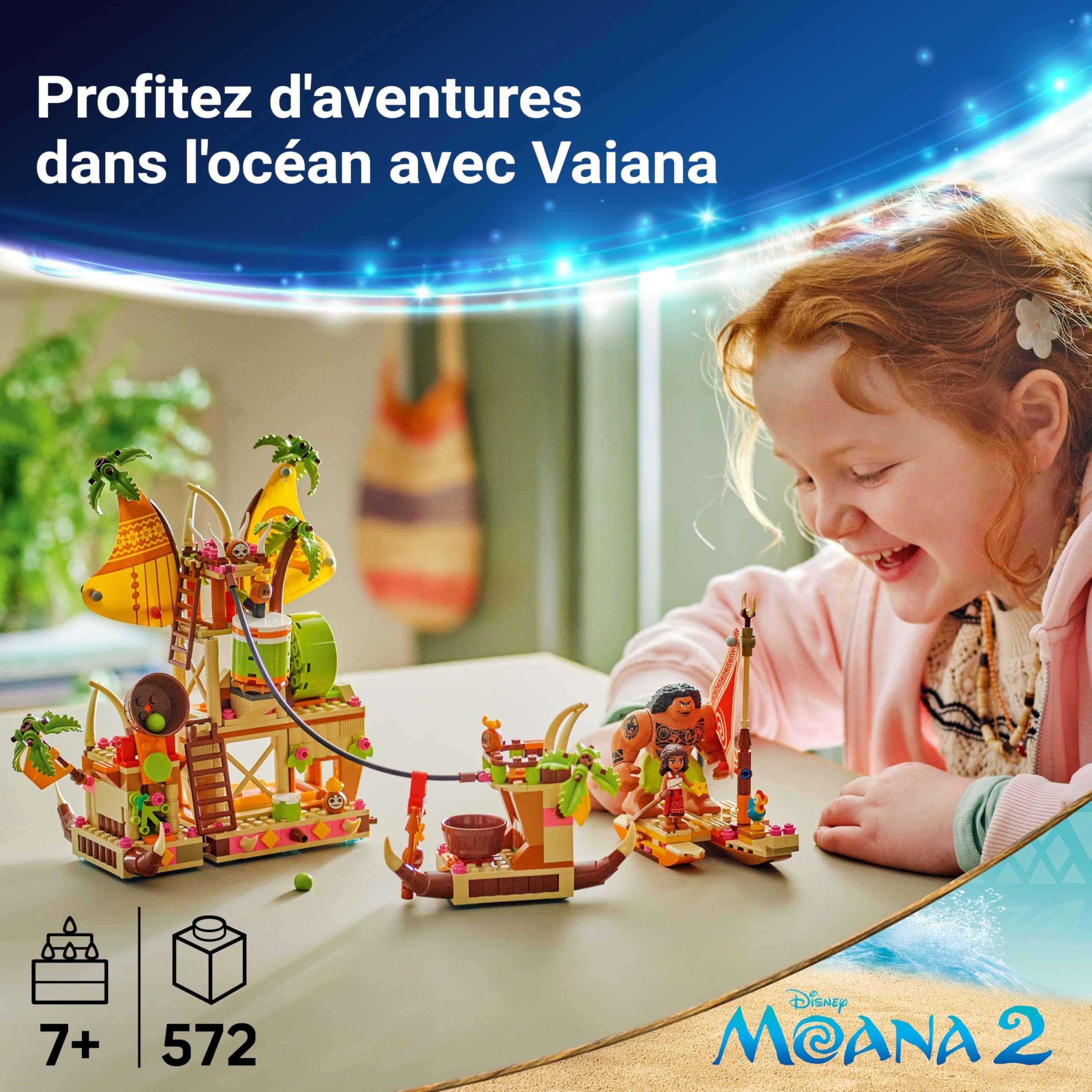 LEGO ǀ Disney Vaiana 2 Le Navire des Kakamora - Jeu de Construction pour Fille ou Garçon dès 7 Ans - Maquette de Bateau, Mini-Poupée Vaiana & Figurine Maui - Cadeau d'anniversaire Collector 43258