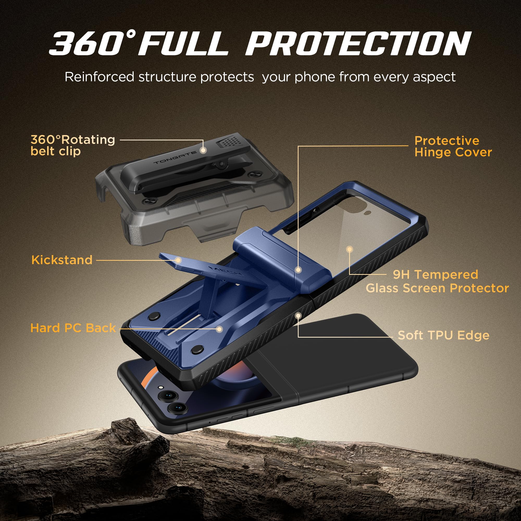TONGATE Per Razr Custodia con supporto e clip per cintura, blu