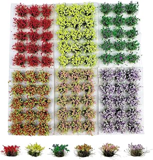 90Pcs Mini Flower Clusters for Train Scenery, Diorama & Terrain Models | Mixed flower clusters with static grass texture, self-adhesive, ready to use for railway, war game & diorama scenes.