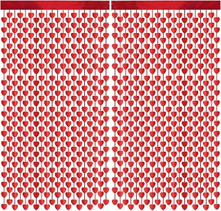 Valentines Party Decor 2 Pack 3.3 x 6.6 FT Red Heart Foil Fringe Curtains Valentine's Photo Backdrop Streamer for Valentines Day Decor Galentines Day Decor Wedding Birthday Party Decorations Supplies
