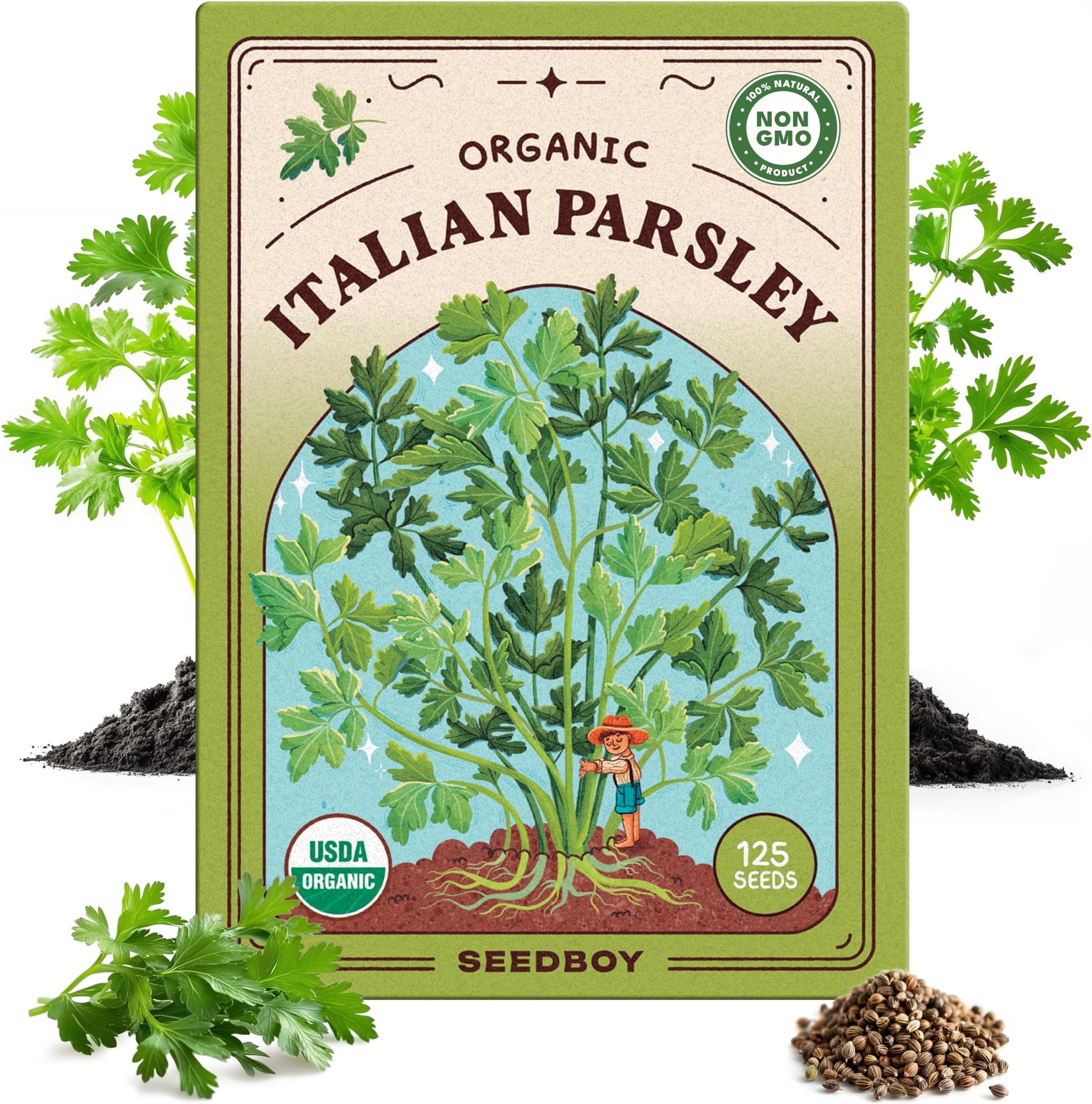Organic Parsley Seeds for Planting Indoor and Outdoor, Non-GMO and USDA Certified Herb Seed Packet for Hydroponic Garden Indoor or Planting Outdoors (Italian Parsley)USDA Organic