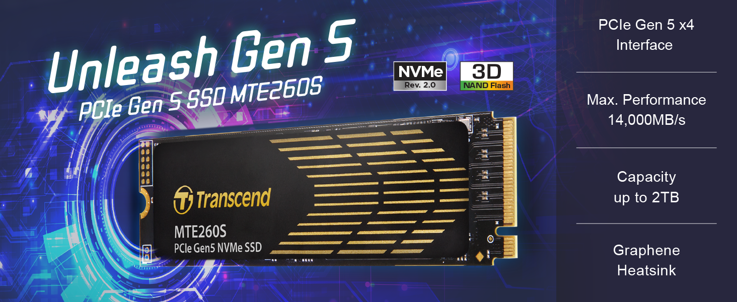 Amazon.com: Transcend MTE260 1TB Gen5 SSD with Heatsink, Up to