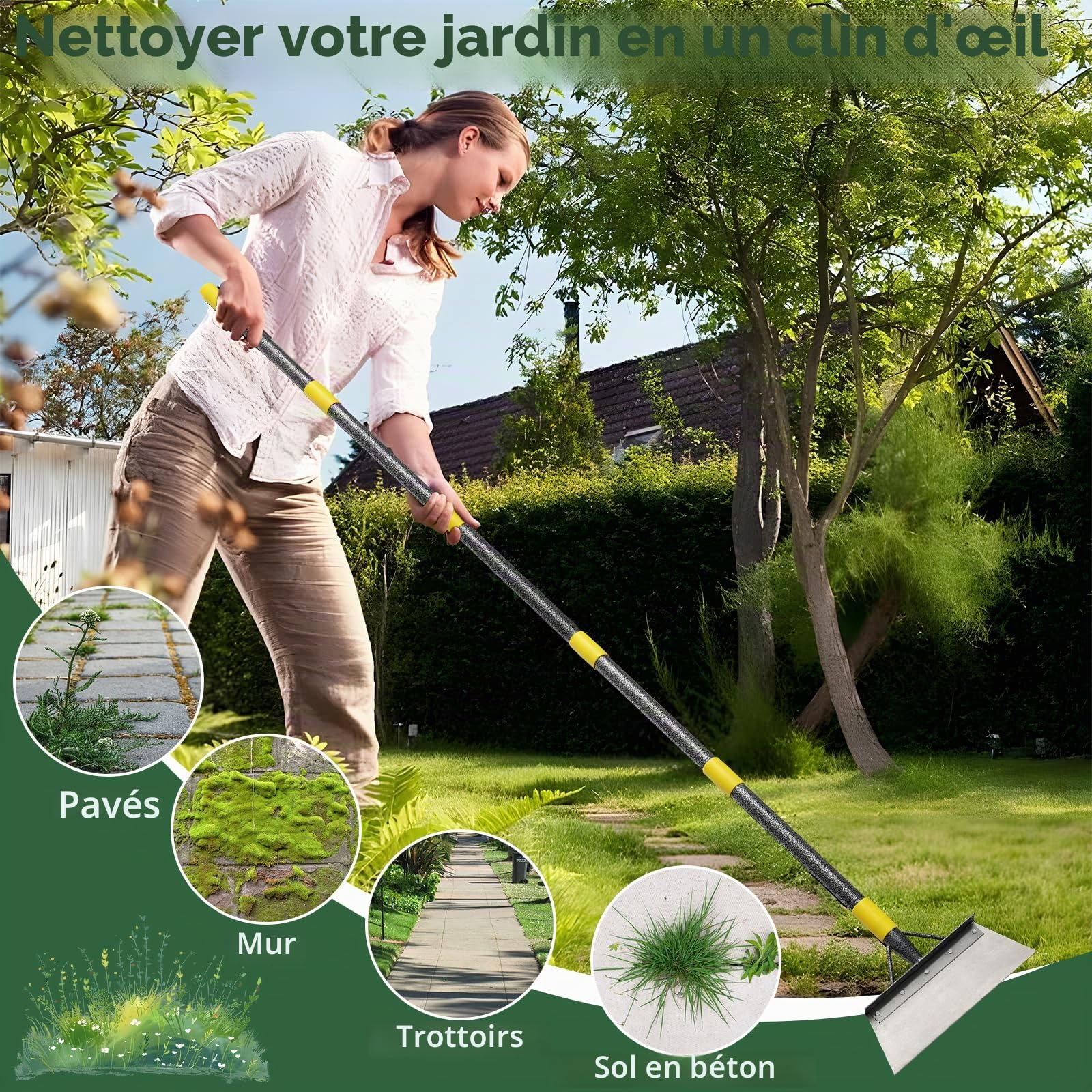 Pelle Jardinage, Outillage de Jardin Pelle de Nettoyage Multifonctionnelle de 200 cm avec Poignée d'extension en Acier Inoxydable, Grattoir à Percussion, pour Espace Extérieur, Maison, Ferme