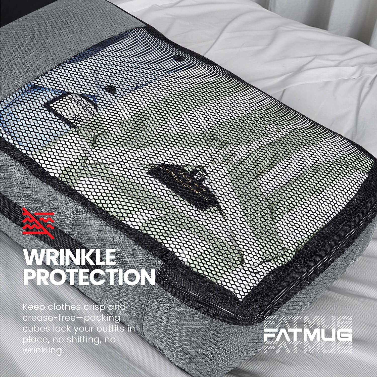 FATMUG Packing Cubes Travel Pouch / Bag Suitcase Organiser Set of 4 ( 2 Medium and 2 Small) - Grey Polyester 4
