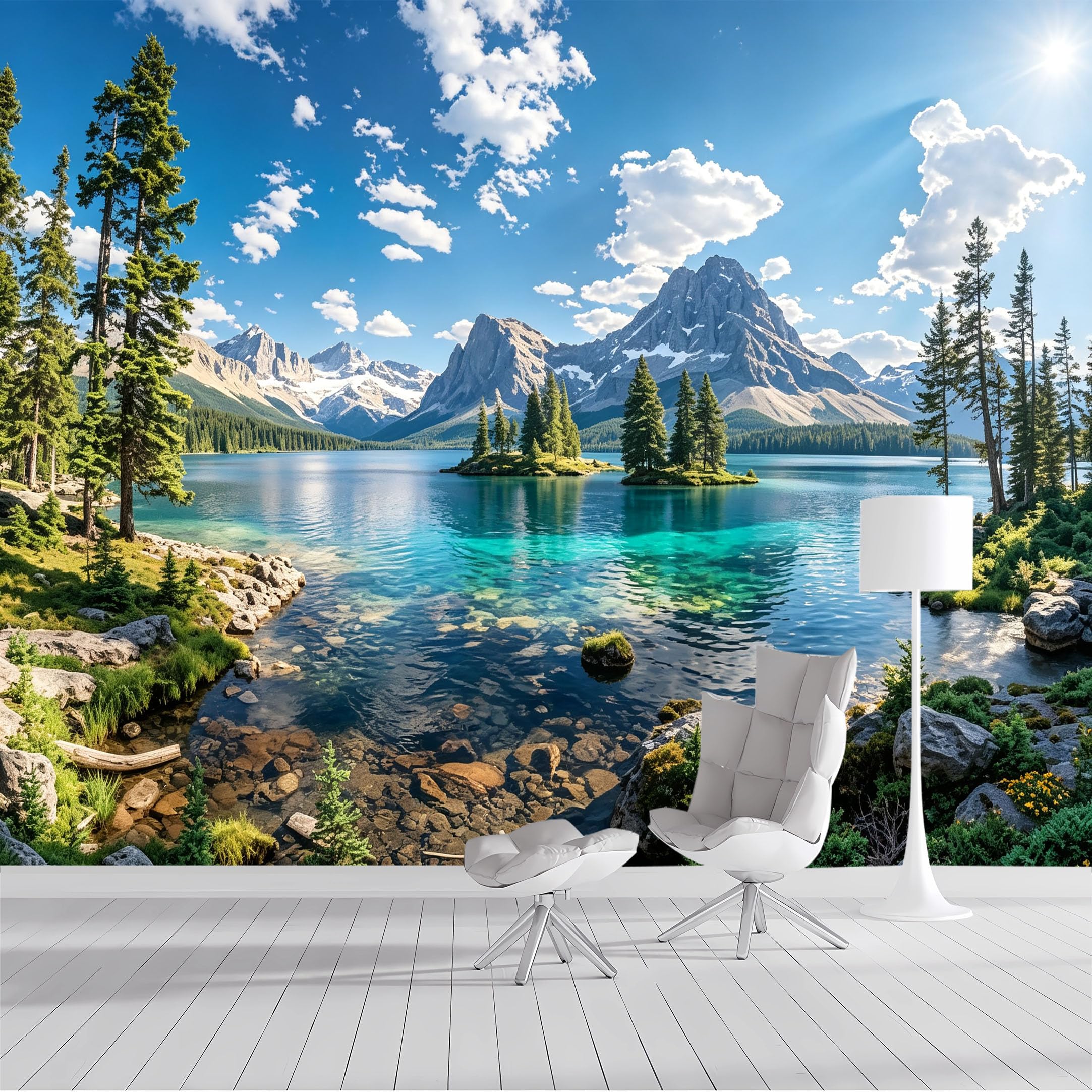 Custom Size Wall Mural Alpine Lake Wilderness SelfAdhesive Wall Fabric Removable Peel and Stick Wallpaper Wall Decor for Living Room Bedroom Bathroom