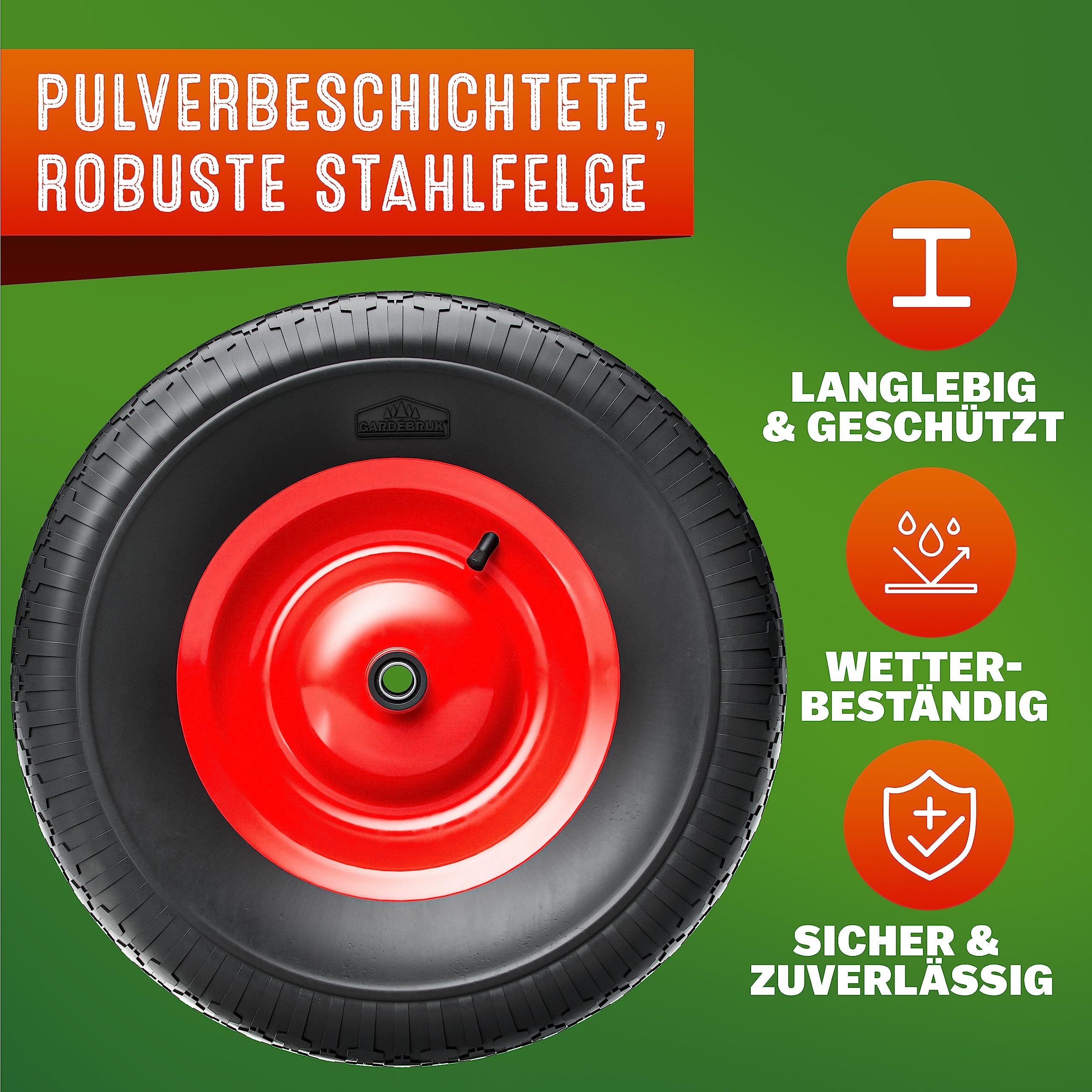GARDEBRUK® Schubkarrenrad Luftbereifung 4.80/4.00-8 Ø 390mm 200kg Achse Felge Kugellager Schubkarrenräder Schubkarrenreifen Rad Reifen Schubkarre