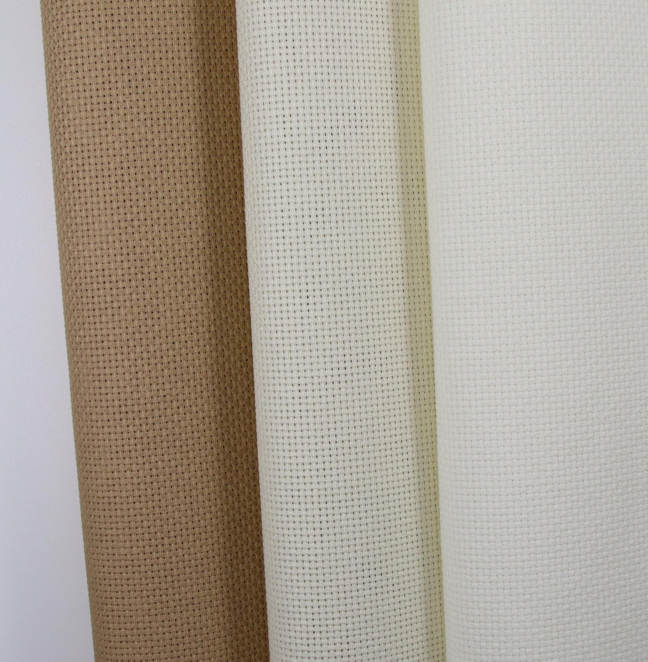 KCS 3 pc of 15" x 18"(38cmx45cm) Counted Cross Stitch Cotton Aida Cloth Needlework Rolled Fabric Box,14CT,Antique White +Cream+Khaki