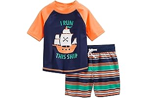 Simple Joys Baby Boy's Swimsuit Trunk and Rashguard Set - Sun Protection...