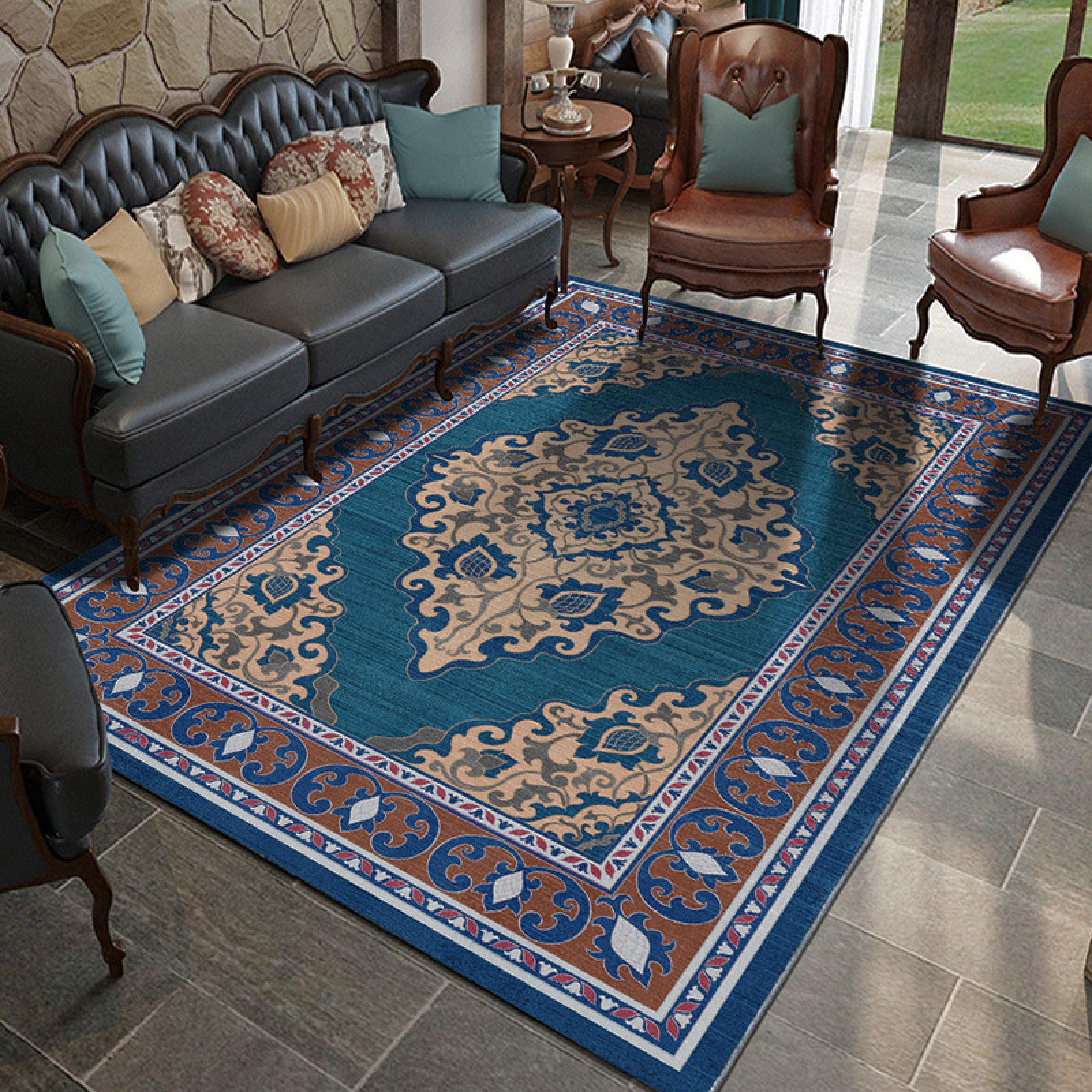 Tapis ethnique marocain vintage 60 x 90 cm antidérapant pour salon, chambre à coucher