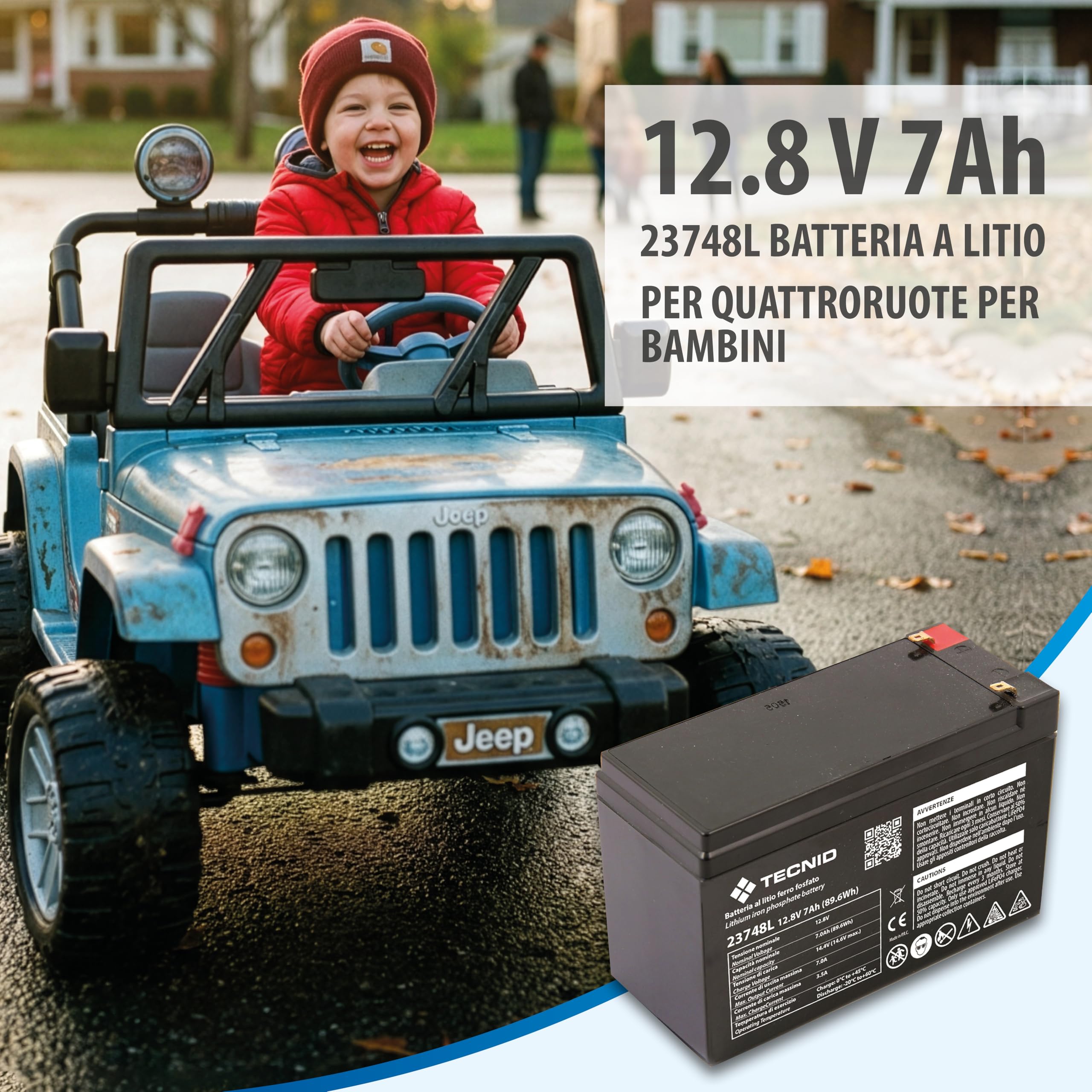TECNID by Velamp 23748L - Batteria al Litio 12V 7Ah - Attacchi Faston F2 - Ideale per Sistemi di Backup, Allarme, Videosorveglianza, Antincendio, Domotica e UPS