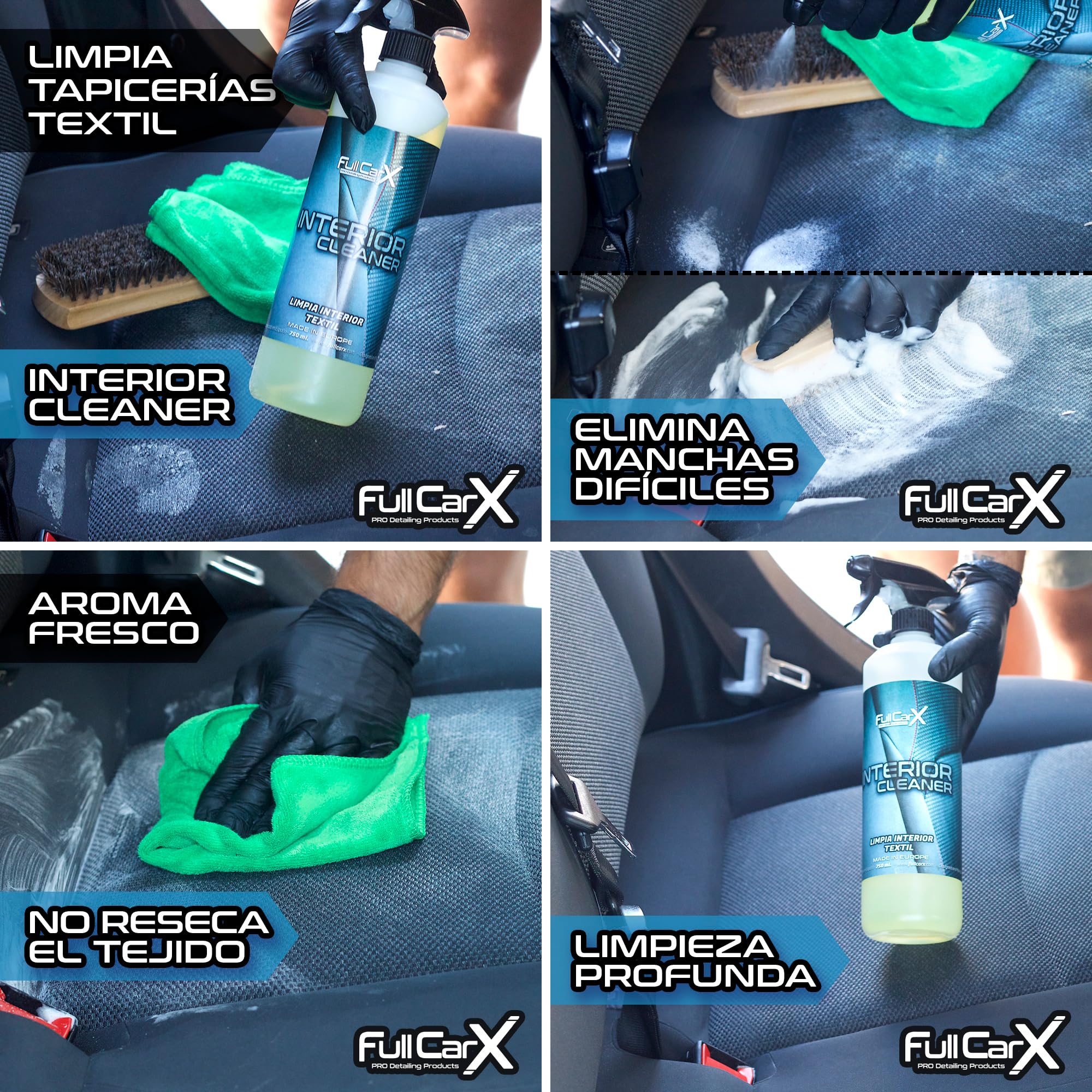 FULLCARX Zestaw do czyszczenia wnętrza samochodu, tapicerka tapicerki myjki do pralek, polerowanie deski rozdzielczej i renowacji tworzyw sztucznych, APC gotowy do użycia, środek czyszczący do szkła