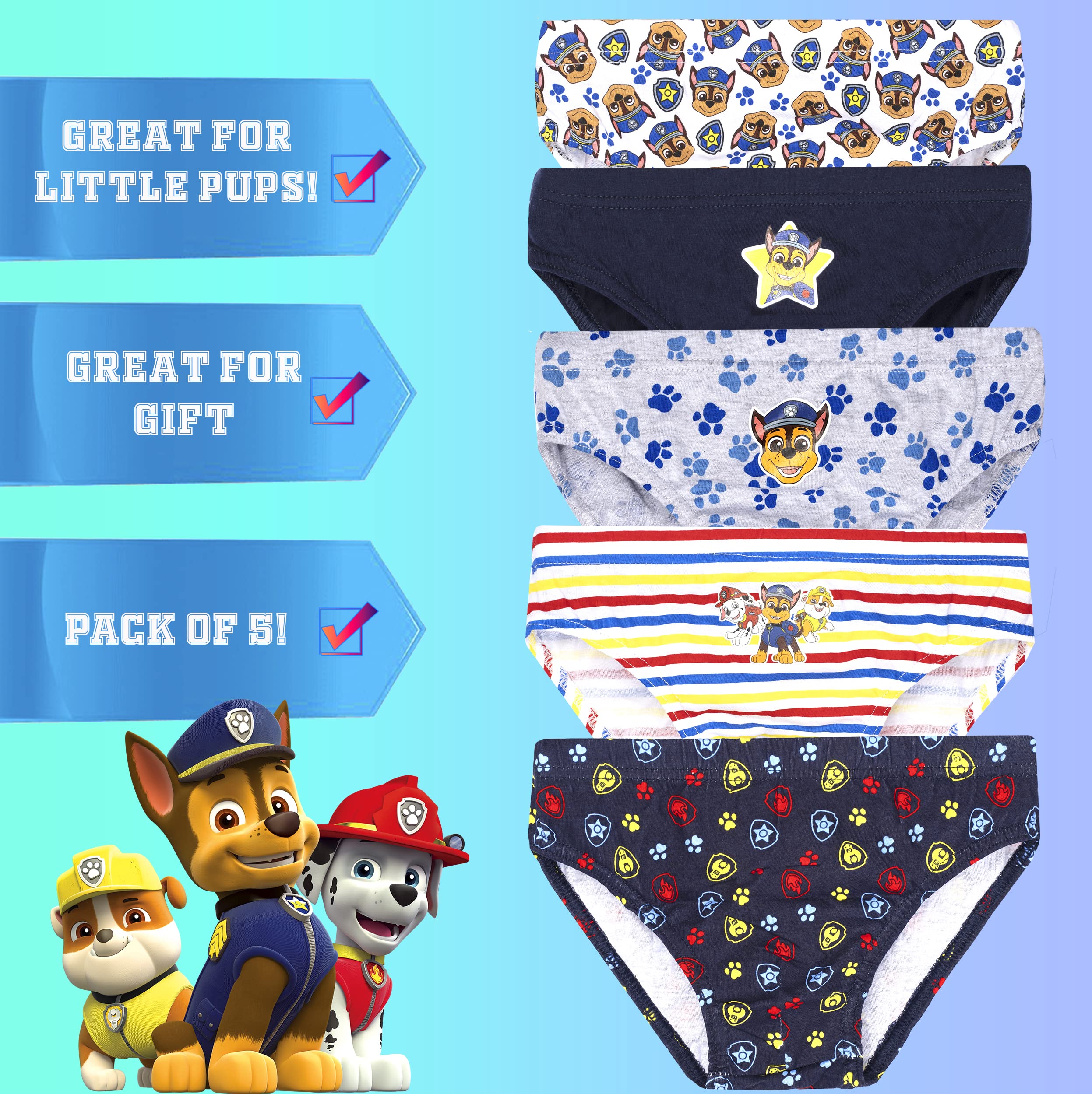 Paw Patrol - Confezione Multipla di Biancheria Intima - Pantaloni da 5 Pezzi - Pantaloni in Cotone 100% - varietà di Design dei Personaggi