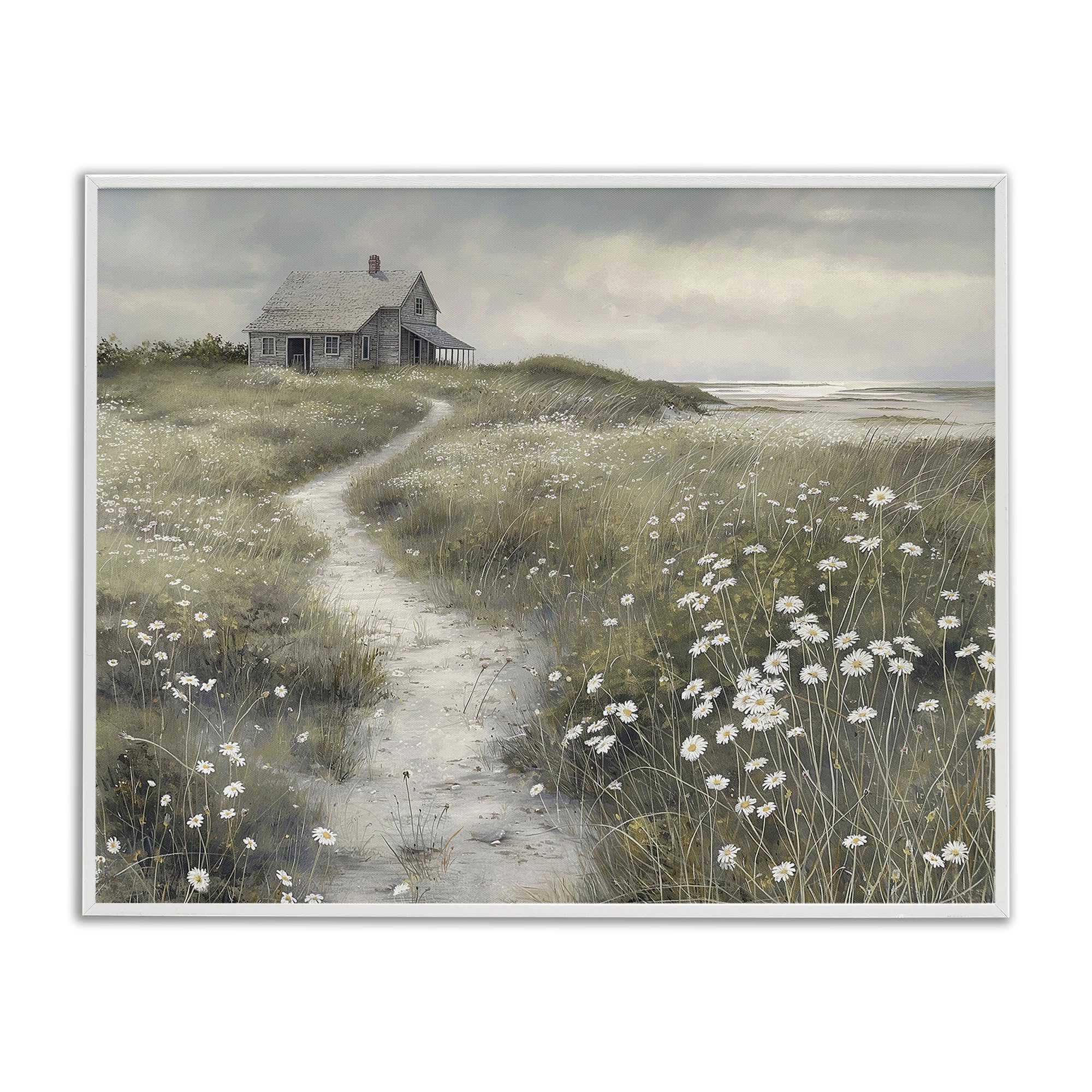 Stupell Industries Pathway To Coastal Cottage, Serene Floral Meadow Landscape, 24 x 30 Inch Framed Giclée Print, by Imagine It Images, Made in USA Gift