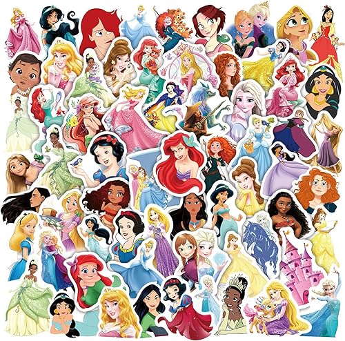 100 calcomanías de princesa, calcomanías de vinilo impermeables para niños pequeños, adolescentes, adultos, biberón, patineta