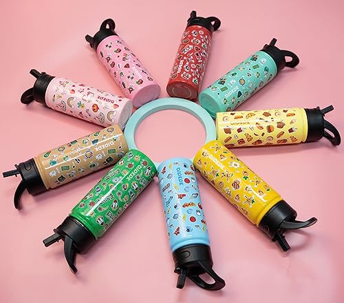 Miniatura 6 de BJPKPK Botella de agua para niños con tapa con pajilla, botella de agua aislada de 18 onzas para la escuela, botellas de agua reutilizables para