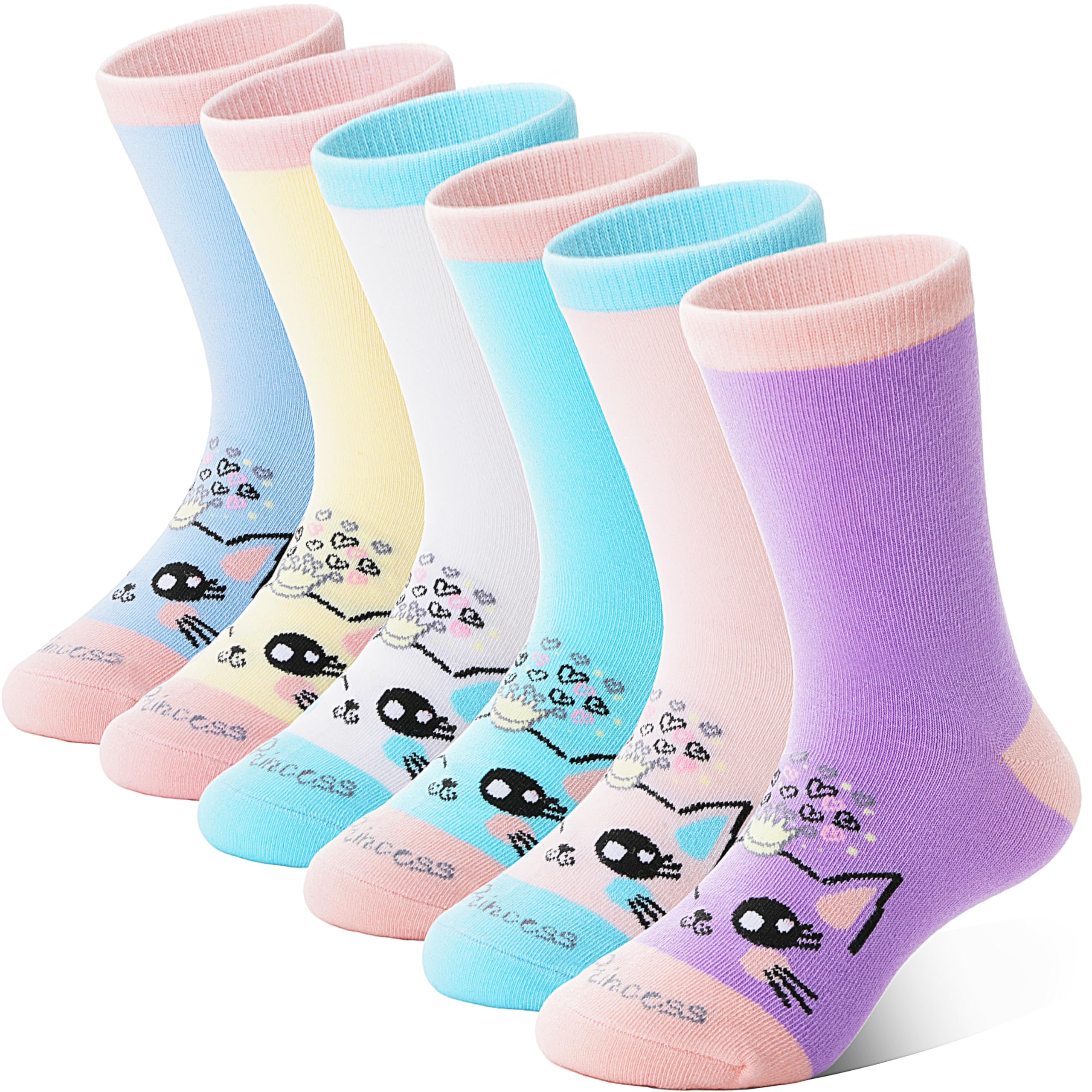 Anlisim Calcetines de algodón suave para niñas, 6 pares, diseño de dibujos animados