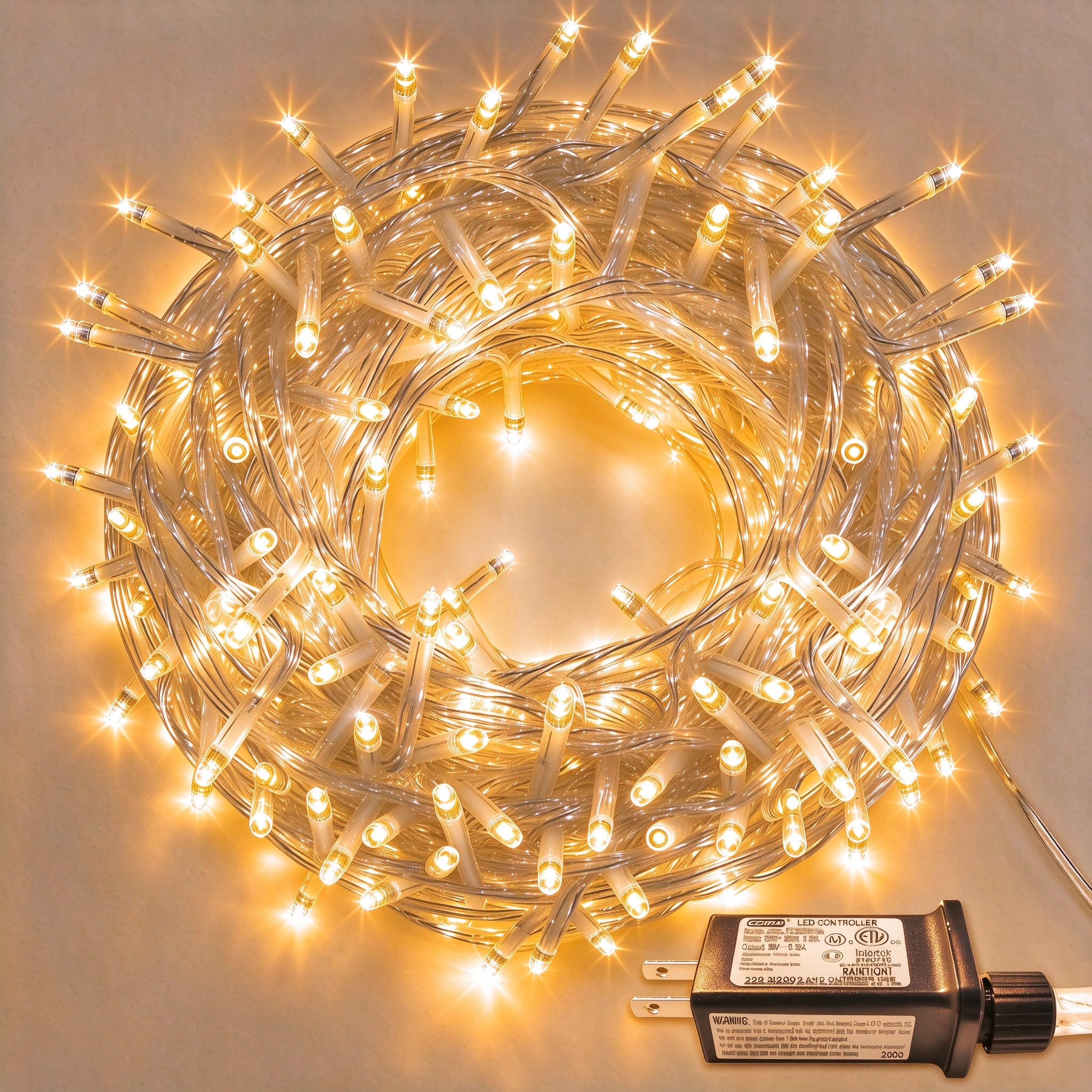 JMEXSUSS Warm White Christmas Lights for Bedroom, 300 LED String Lights Indoor Outdoor Waterproof Clear Wire, 8 Modes Fairy String Lights Plug in for Christmas Tree Bedroom Holiday Christmas Decor