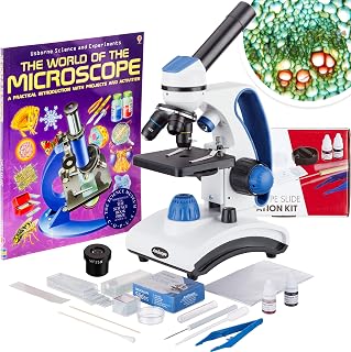 AmScope M162C-2L-WM-SP14-50P100S 40X-1000X Dual LED Student Microscope with Slides Kit, Metal Frame