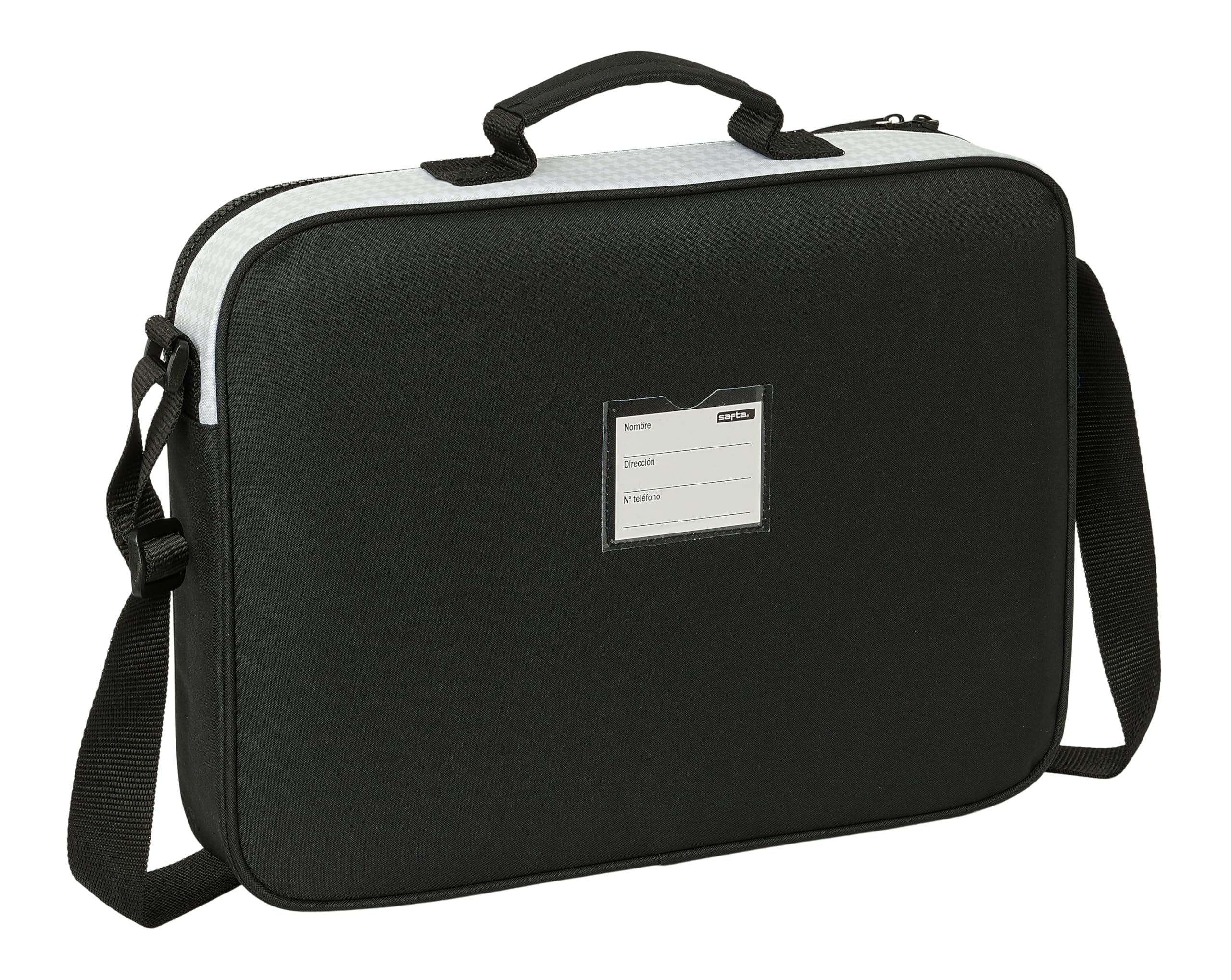 Safta REAL MADRID 1ª EQUIPACIÓN 24/25 - Cartera Extraescolares, Maletín Portatodo, Bandolera, Cómoda y Versátil, Calidad y Resistencia, 38x6x28 cm, Color Blanco/gris