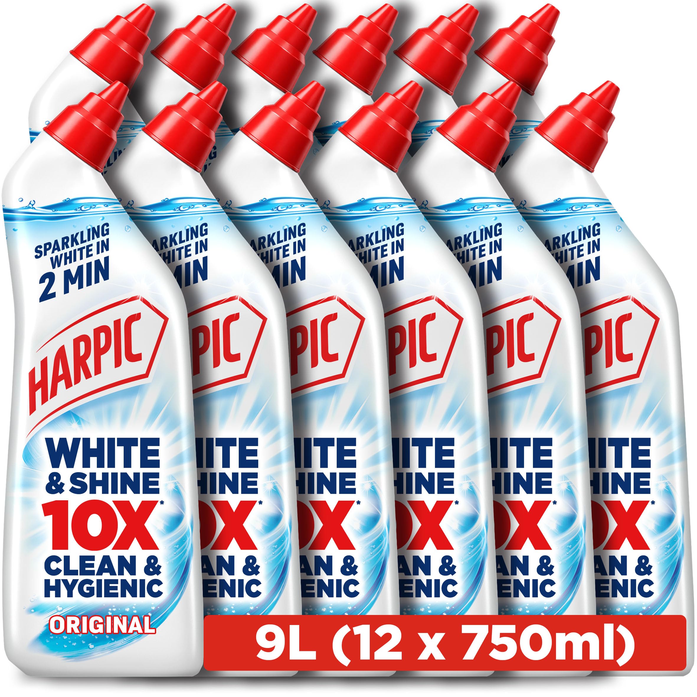 Harpic White & Shine Toilet Bleach Gel, Original Scent, Pack 12 x