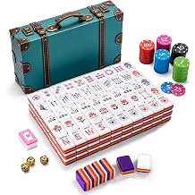 American Mahjong Set, 160 Pcs 4-Layer Colorful Acrylic USA Patriotic Tiles, Complete Kit with 100 Chips, 3 Gold Dice & Vintage Leather Case for Indoor Outdoor Game Gift,Purple