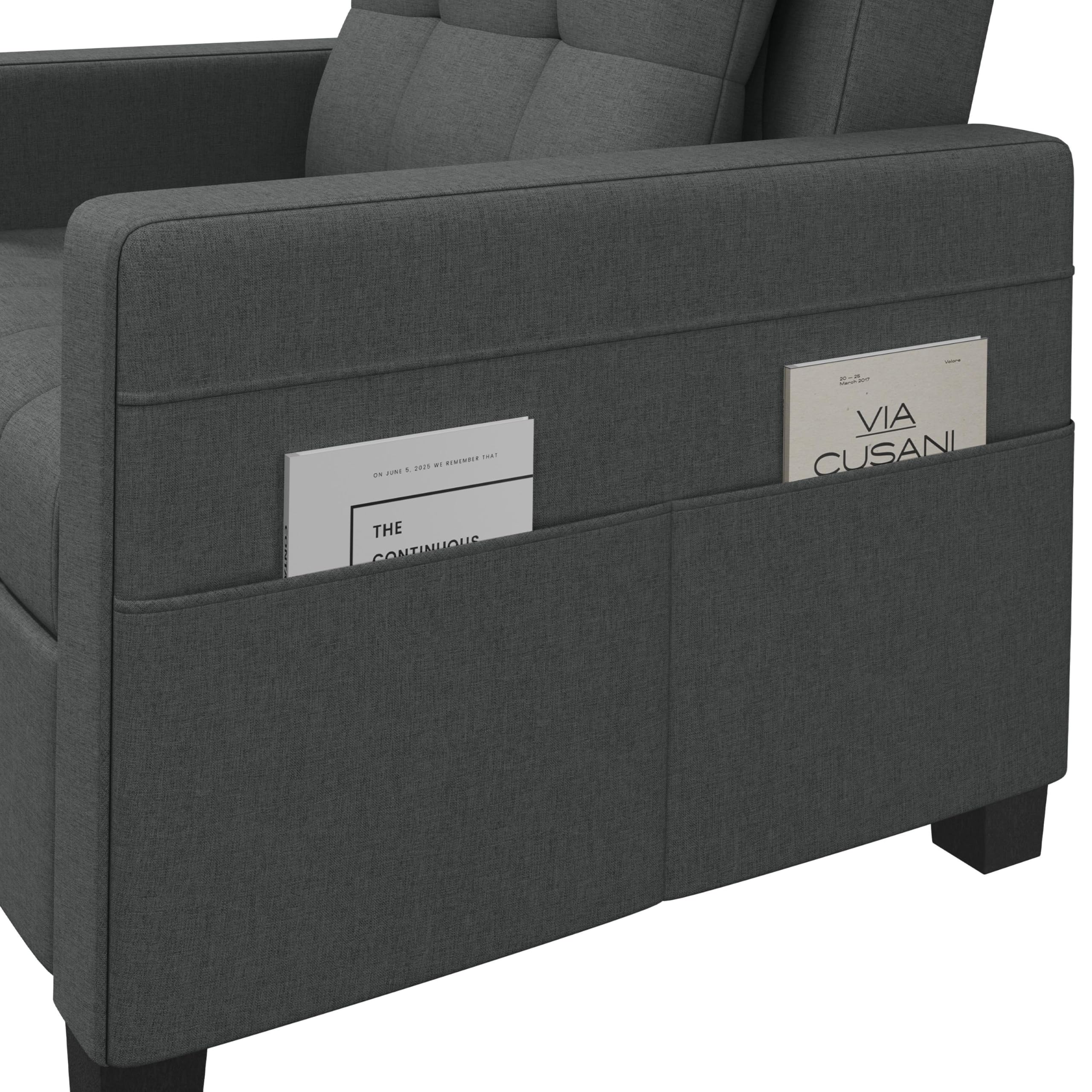 Yaheetech 3 En 1 Sofá Cama Sillón Relax Sofá Individual de 1 Plaza para Dormitorio Sala de Estar Apartamento Sofá con Respaldo Ajustable en 3 ángulo Gris Oscuro