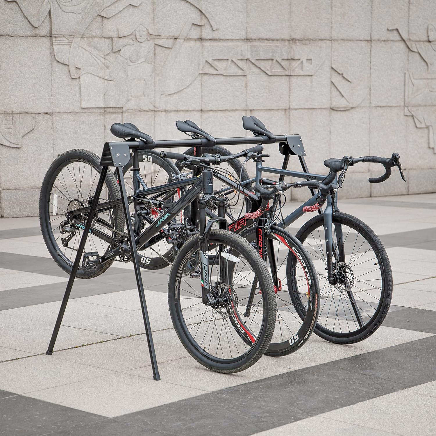 CXWXC 3 Bikes Stand Rack - Portable Bike Storage Parking Racks Indoor/Outdoor -Saddle Nose Bicycle Stand for Parking Mountain Road Hybrid Bike