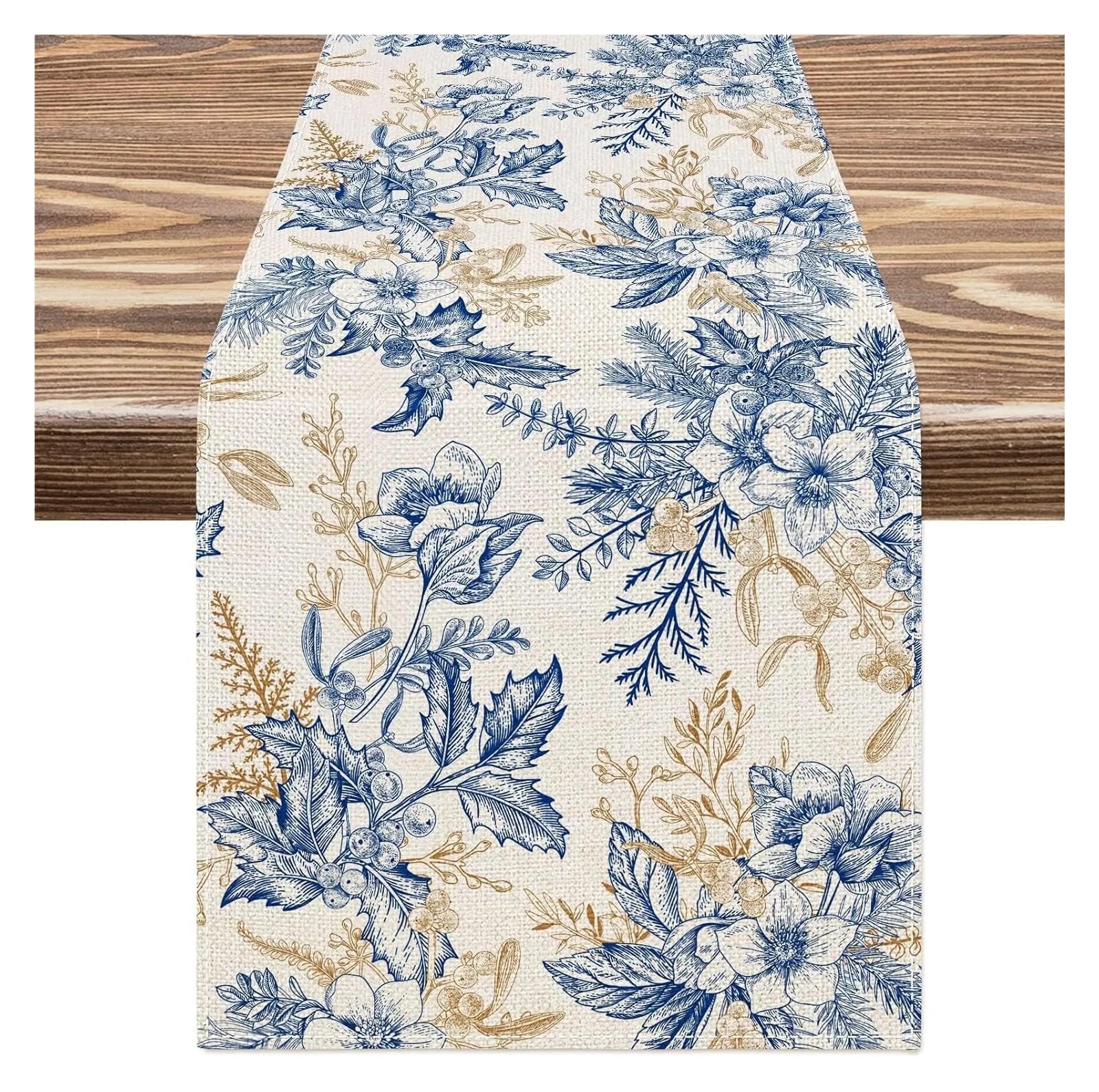 Table Runner Table Runner Vintage Flower Leaves Linen Wedding Decoration Reusable Farmhouse Kitchen Dining Party Decor(01,180x33cm 70.8x13inch)