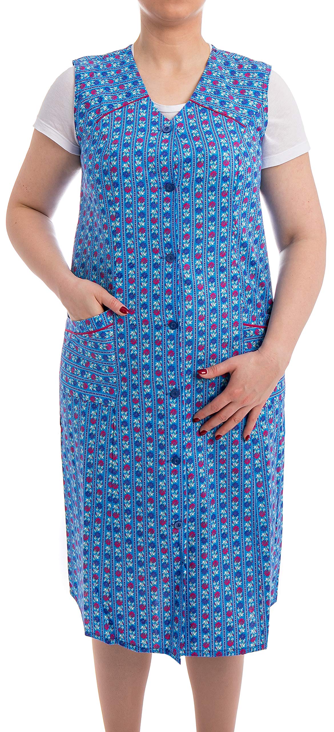 Grembiule Bottoni Donna Lungo 100% Cotone Senza Maniche