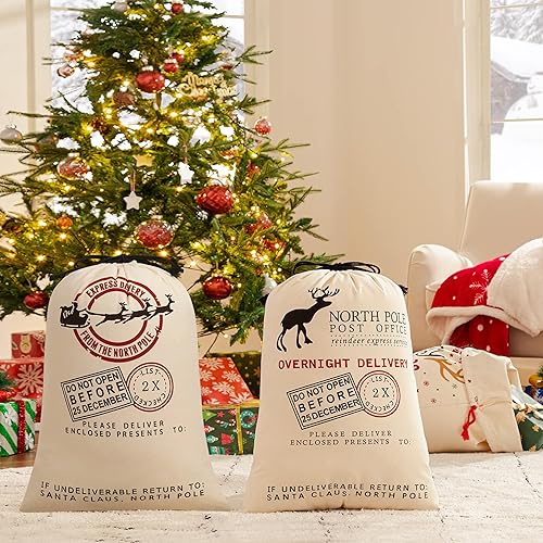 Miniatura 9 de HBlife Saco de lona de Papá Noel, bolsas grandes de Papá Noel de 19.7 x 27.6 pulgadas para regalos, sacos de Navidad personalizados para regalos con