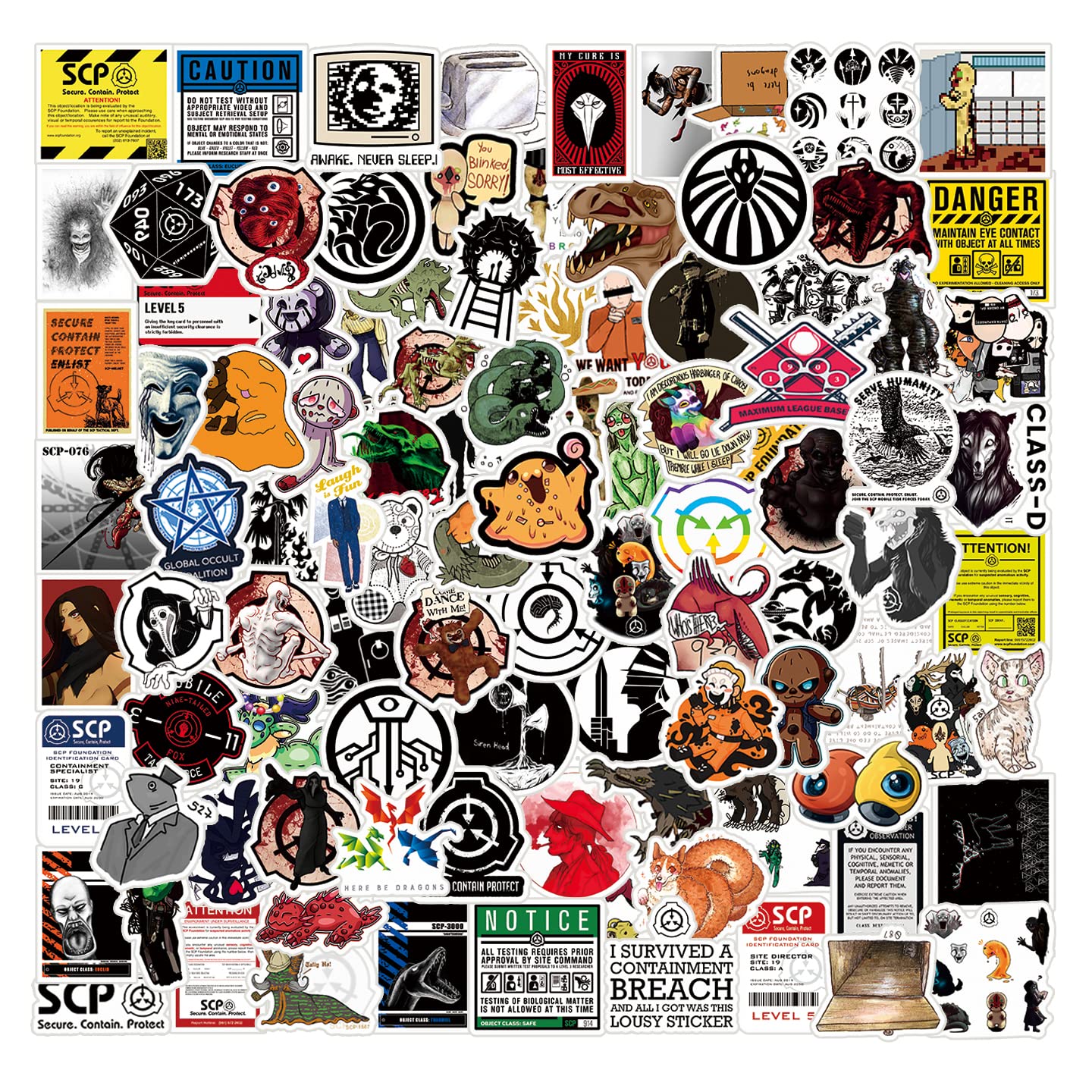 100Pcs SCP Foundation Stickers Pack | Classic Grotesque Science Fiction Stickers Vinyl Waterproof Stickers for Water Bottle Skateboard Luggage Hydro Flask Teens Girls Fans Adults （SCP Foundation）