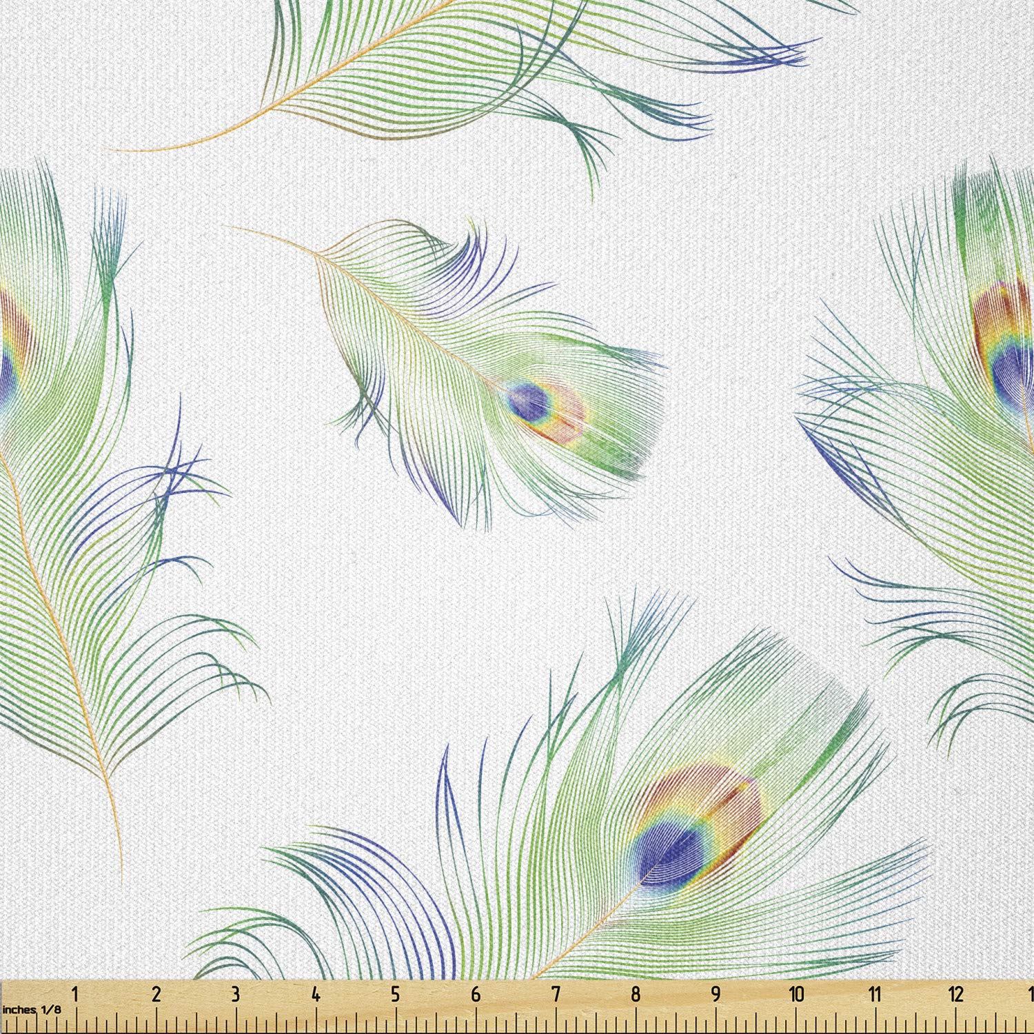 Lunarable Peacock Fabric by The Yard, Eastern Plumage Philosophy Birds Growth Folk Theme, Stretch Knit Fabric for Clothing Sewing and Arts Crafts, 1 Yard, Fern Green Indigo