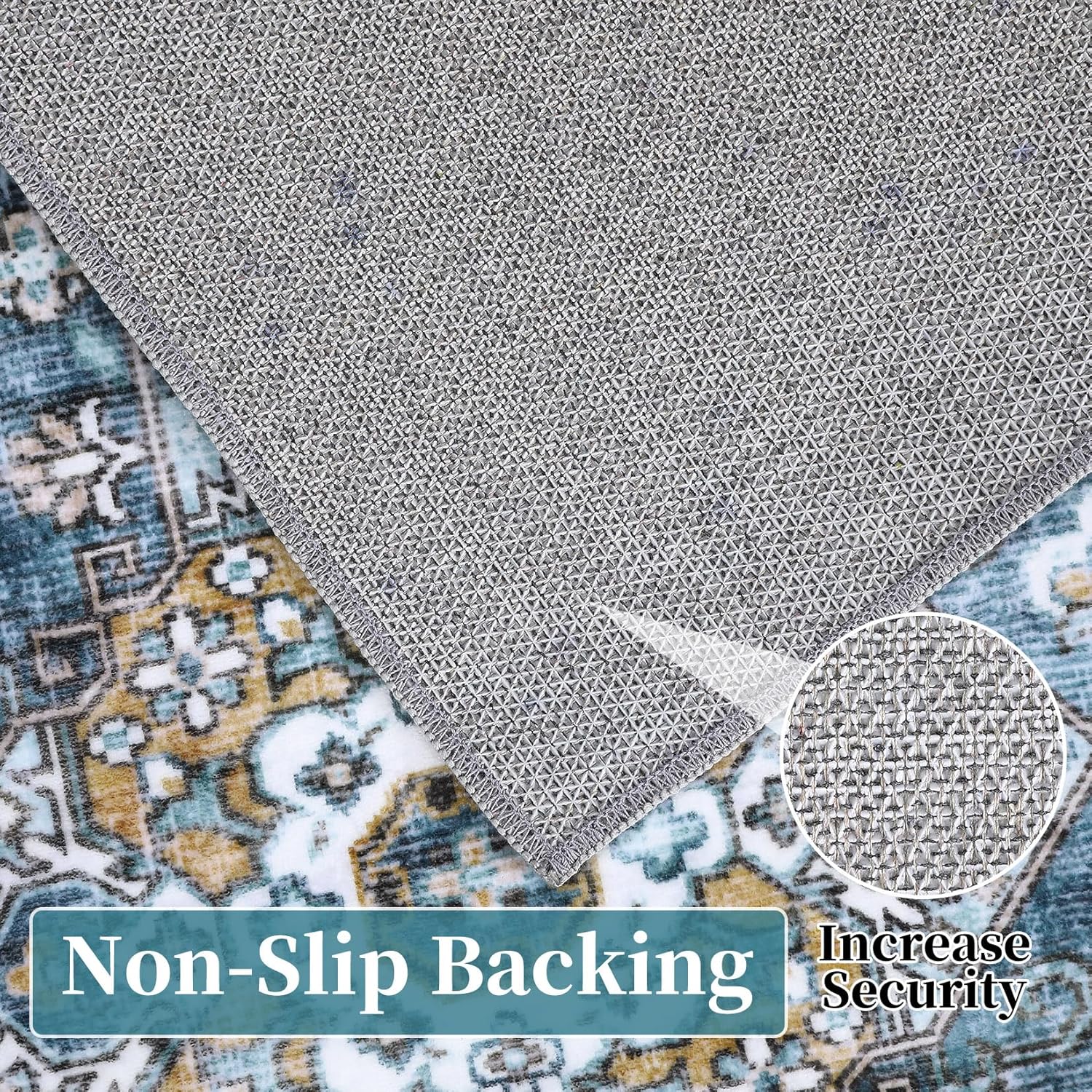Zacoo Washable Runner Rug 2x6 Hallway Rug Runner Long Entryway Rug, Low-Pile Accent Rug for Bedroom, Non-Slip Soft Carpet Runner Throw Rugs for Bathroom Laundry Room Blue 2'x6'