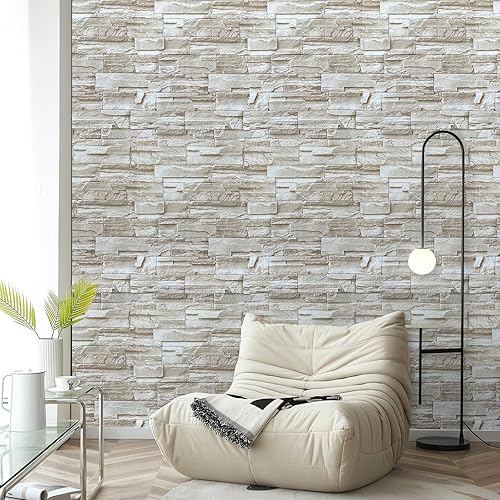Miniatura 3 de ConCus-T Papel tapiz de ladrillo sintético de 17.71 x 236.22 pulgadas, papel tapiz de piedra para despegar y pegar, papel de contacto de ladrillo