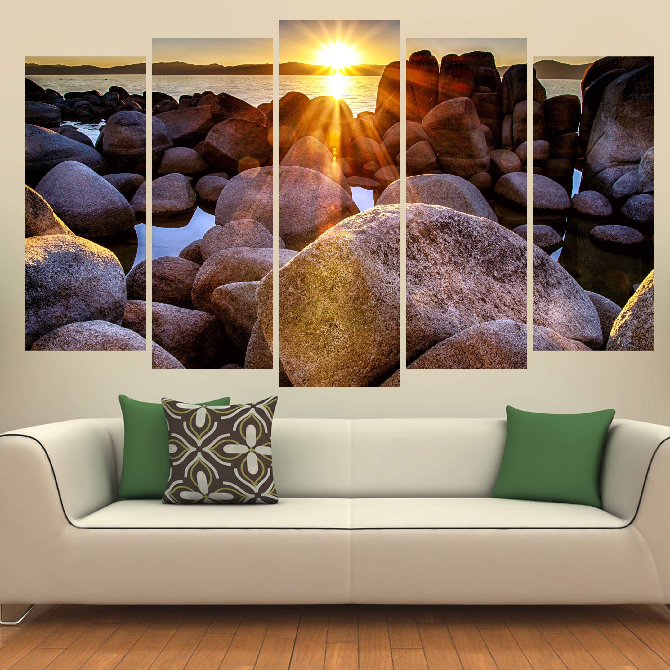 KYARA ARTS Multiple Frames, Beautiful Sunrise View Nature Wall Painting for Living Room, Bedroom, Office, Hotels, Drawing Room Wooden Framed Digital Painting (50inchx30inch)