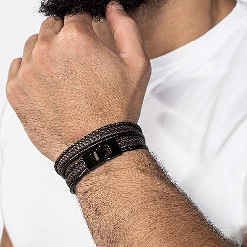 Miniatura 5 de SERASAR Pulsera de cuero premium envoltura para hombres en negro y marrón diferentes longitudes cierre de acero inoxidable Incluye caja