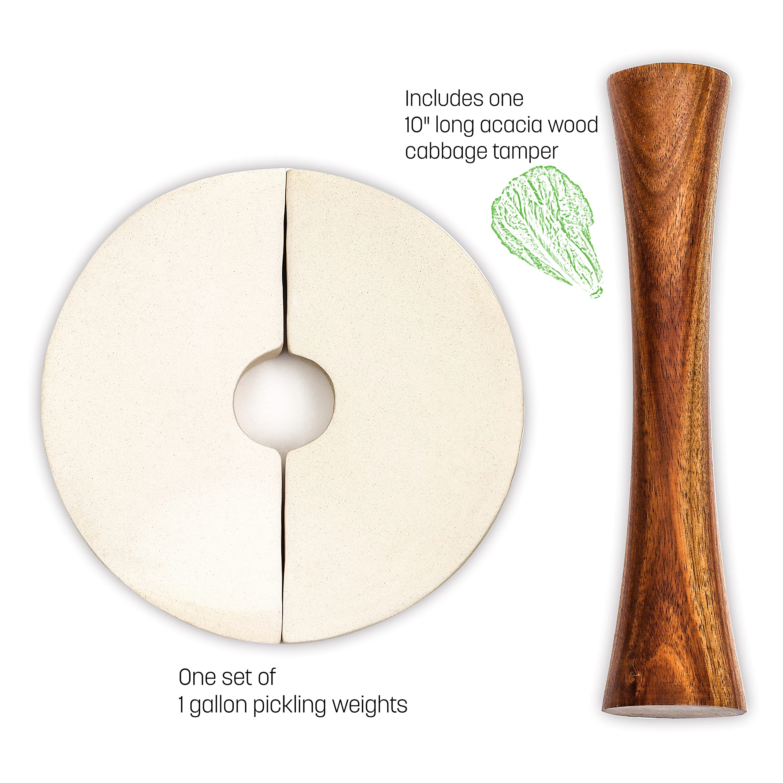 Trademark Innovations - Juego de pastillas de fermentación con pesos y tamper de repollo