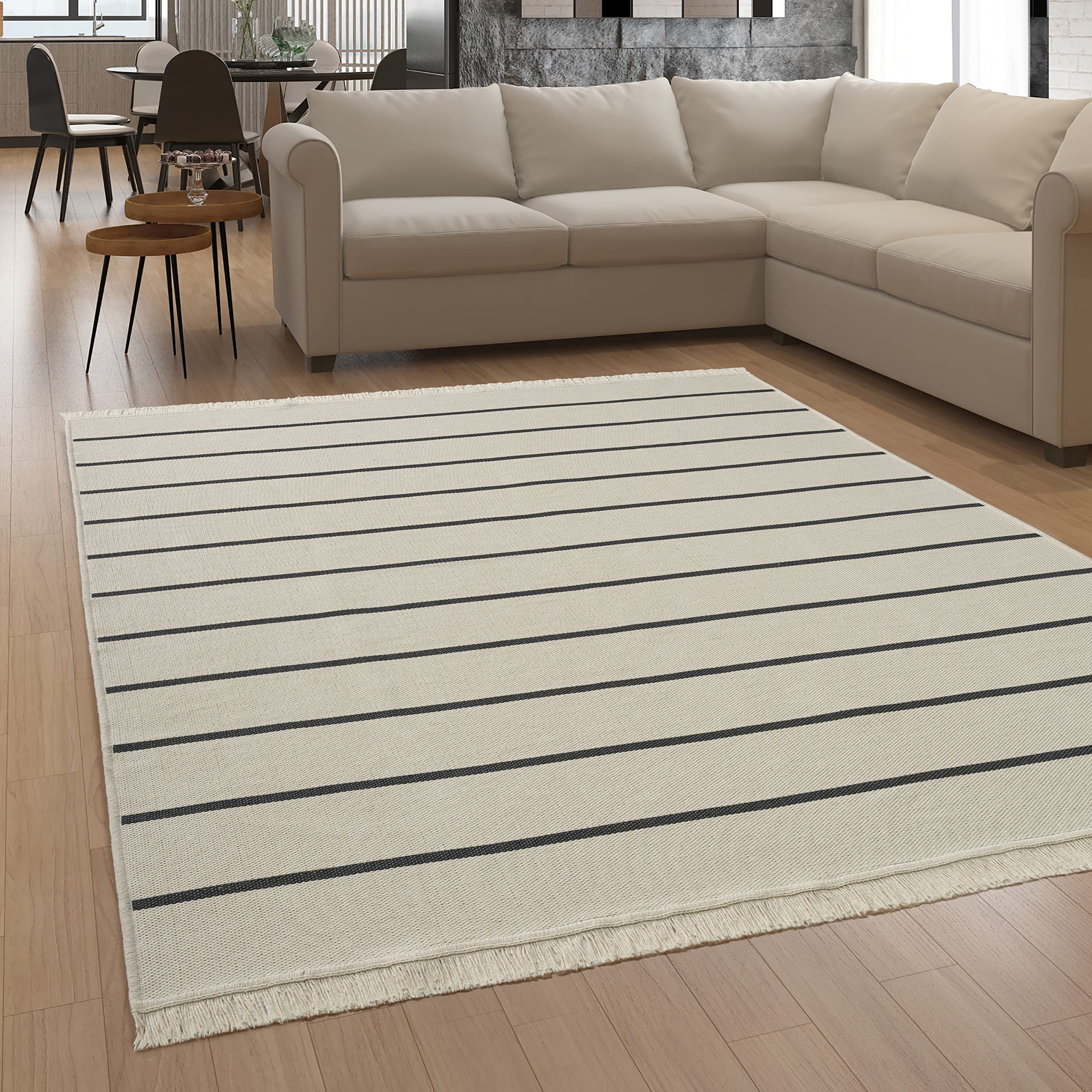 Paco Home Teppich Wohnzimmer Schlafzimmer Boho Design Waschbar Bis 30 Grad Skandinavisch Mit Fransen Wendbar Moderne Deko, Grösse:60x90 cm, Farbe:Anthrazit