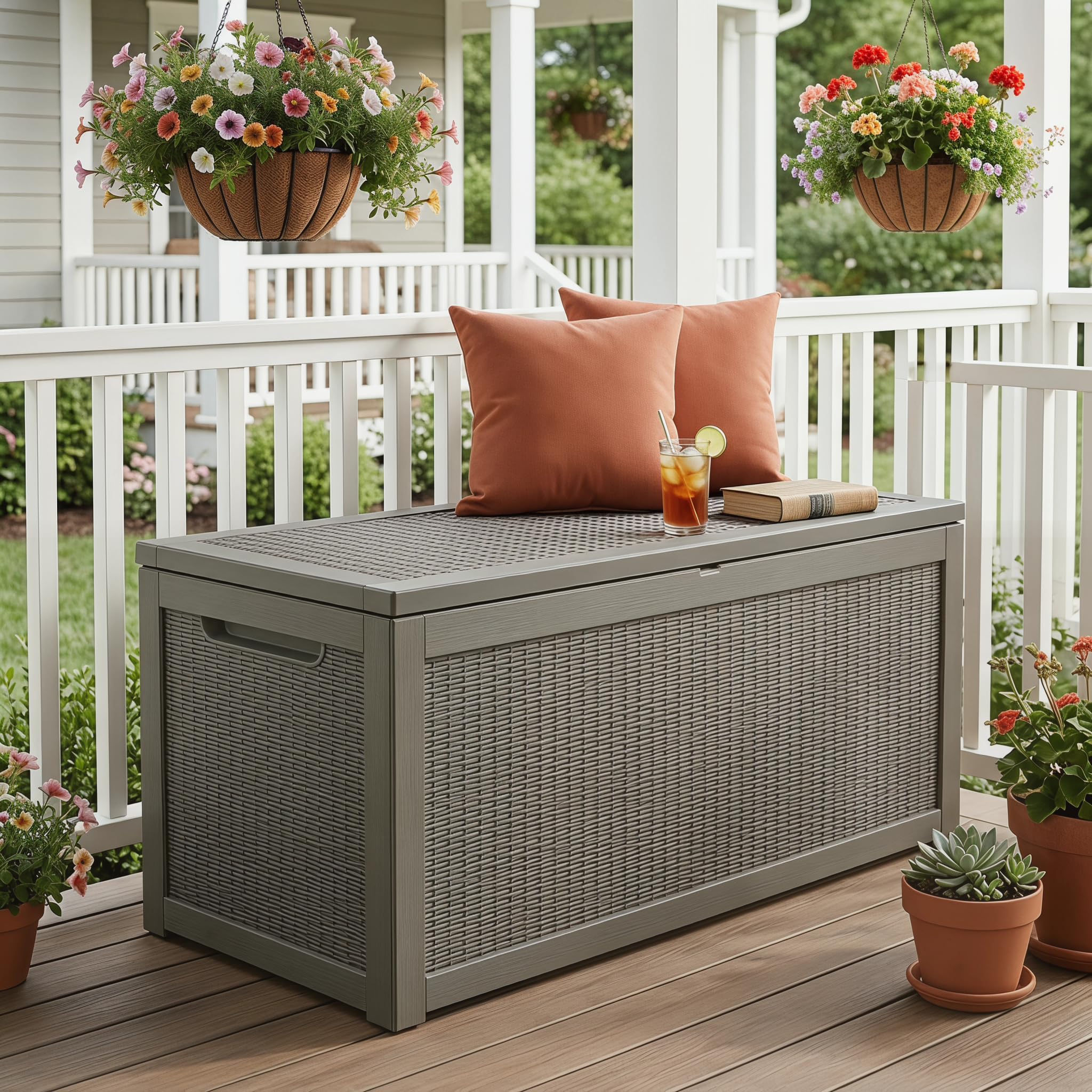 318 Gallon Large Resin Deck Box – Waterproof Outdoor Storage Chest for Patio Cushions, Garden Tools &amp; Pool Supplies, UV-Resistant All-Weather Construction, Lockable Lid &amp; Hydraulic Rods, Easy Assembly