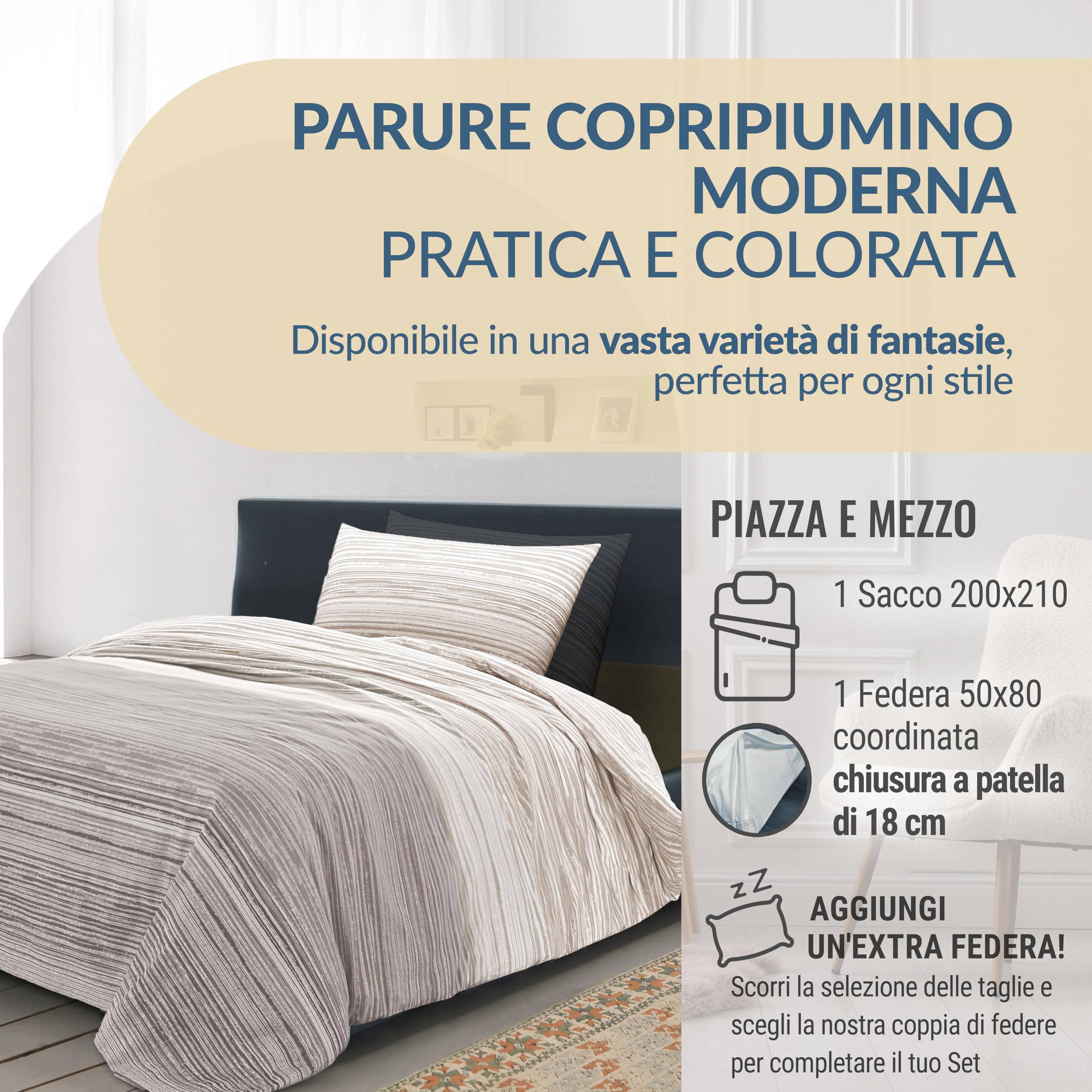 Dorian Home - Set Copripiumino Matrimoniale 250x210 con Sacco in 100% Puro Cotone + 2 Federe Cuscino Letto 50x80 con Patella di 18 cm (Drops Ottanio