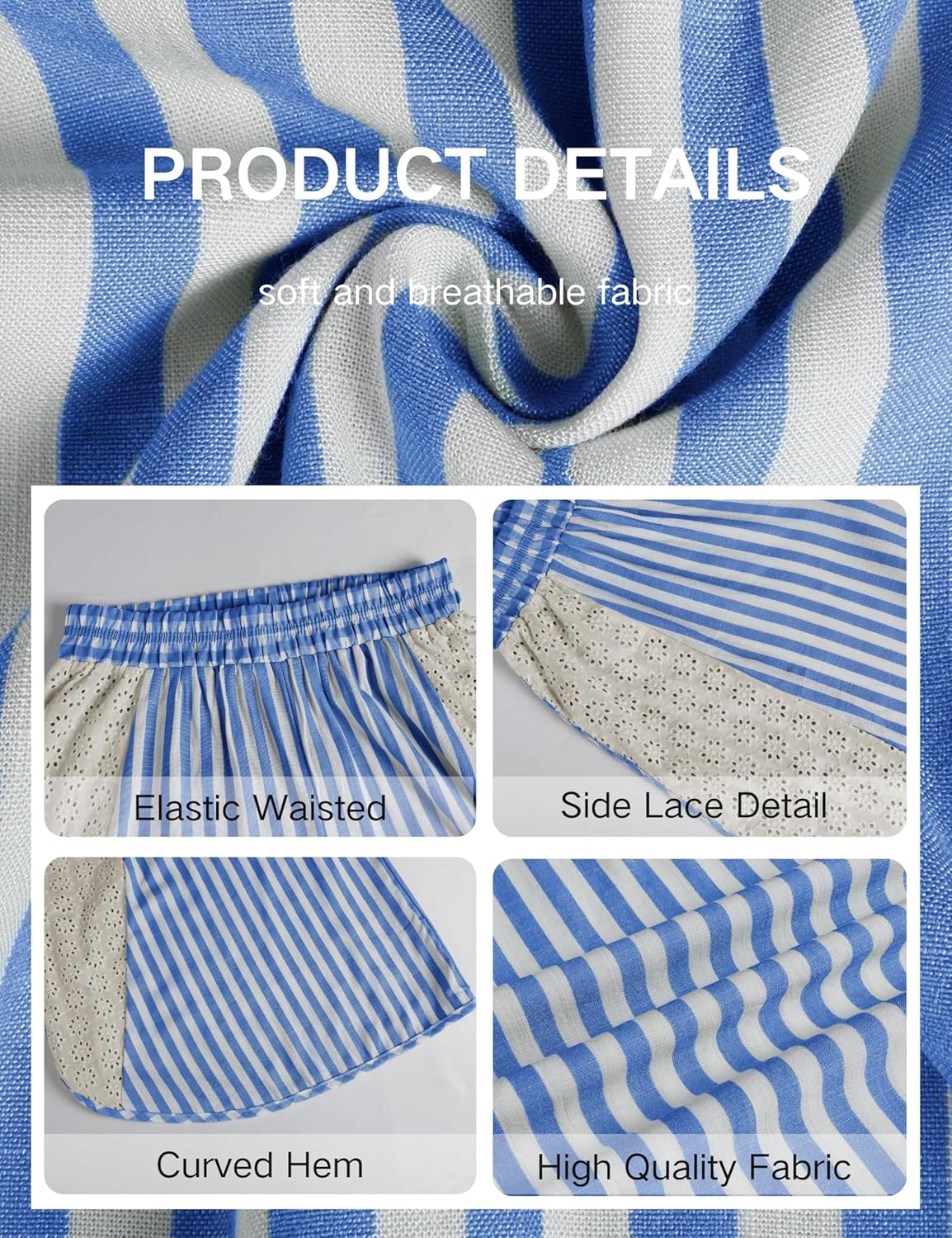 Athlisan Womens Summer Casual Loose Striped Wide Leg Lounge Pants Elastic Waist Palazzo Trousers - Image 5