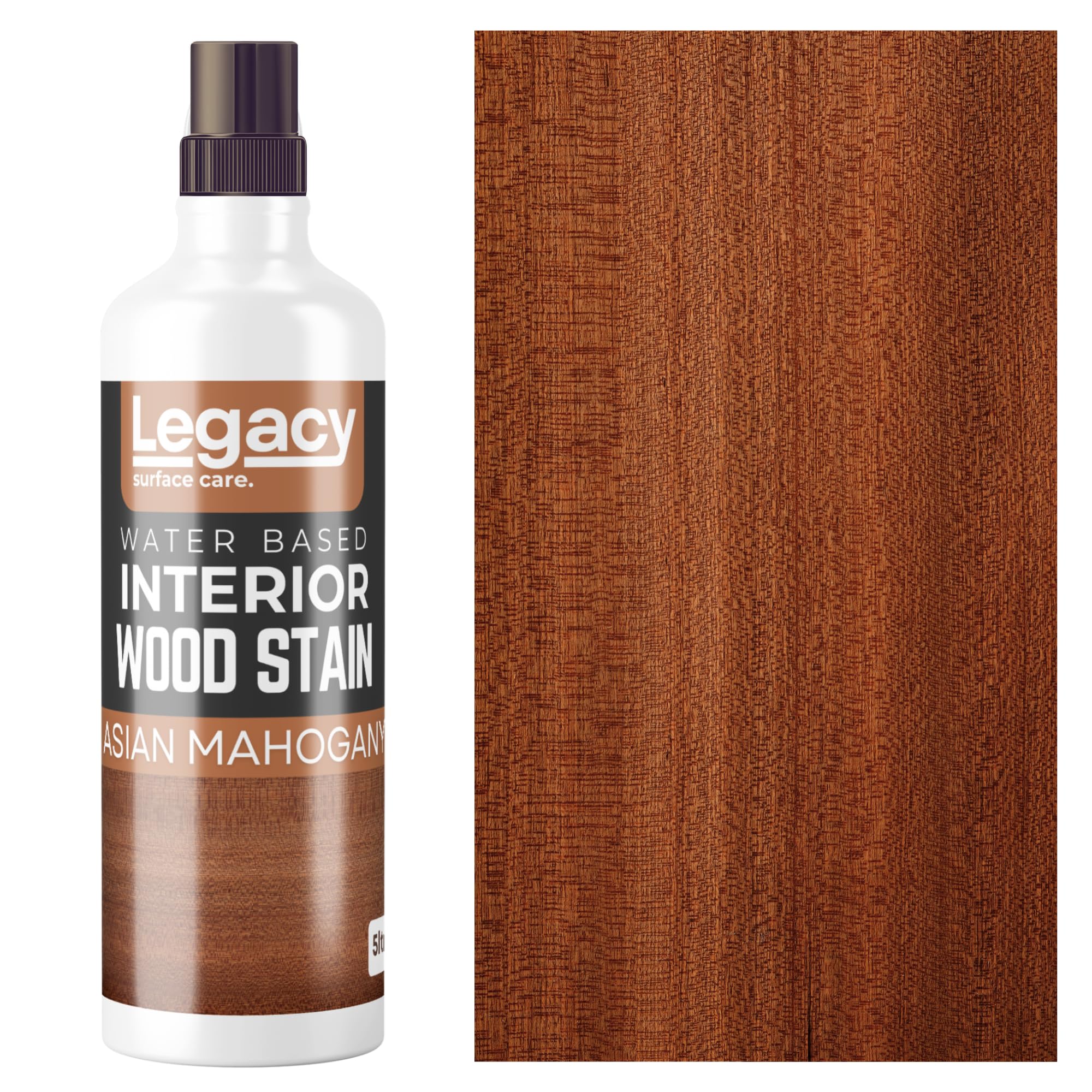 Legacy Surface Care Water Based Wood Stain (Gold Oak) – Fast Drying, Non-Toxic, Easy to Apply Wood Paint & Varnish for Indoor & Outdoor Furniture, Floors & Decking (Asian Mahogony, 1ltr)