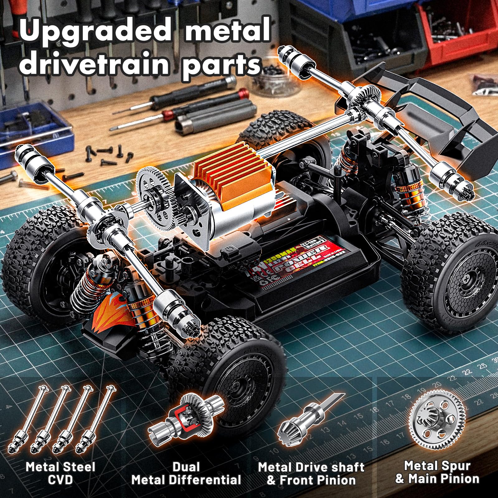 Macchina Telecomandata Professionale 1:18 per Adulti e Ragazzi 8+, Fuoristrada 4x4 fino a 36 km/h, 2,4GHz Proporzionale, Trasmissione in Metallo, 2 Batterie 7,4V 1300mAh, Anti-Spruzzo, Regalo Outdoor