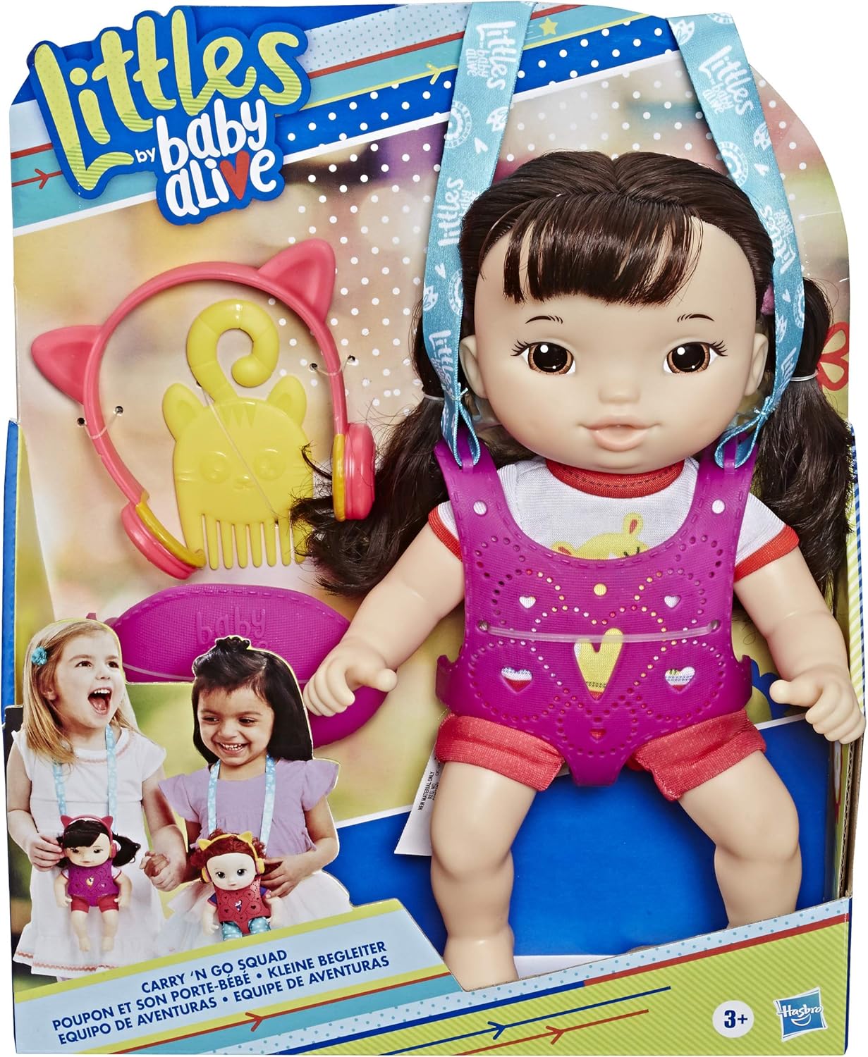 Amazon Com Baby Alive Littles Carry N Go Squad Little Iris Black Hair Doll Carrier Accessories Toy For Kids Ages 3 Years Up Brown A E7175 Toys Games